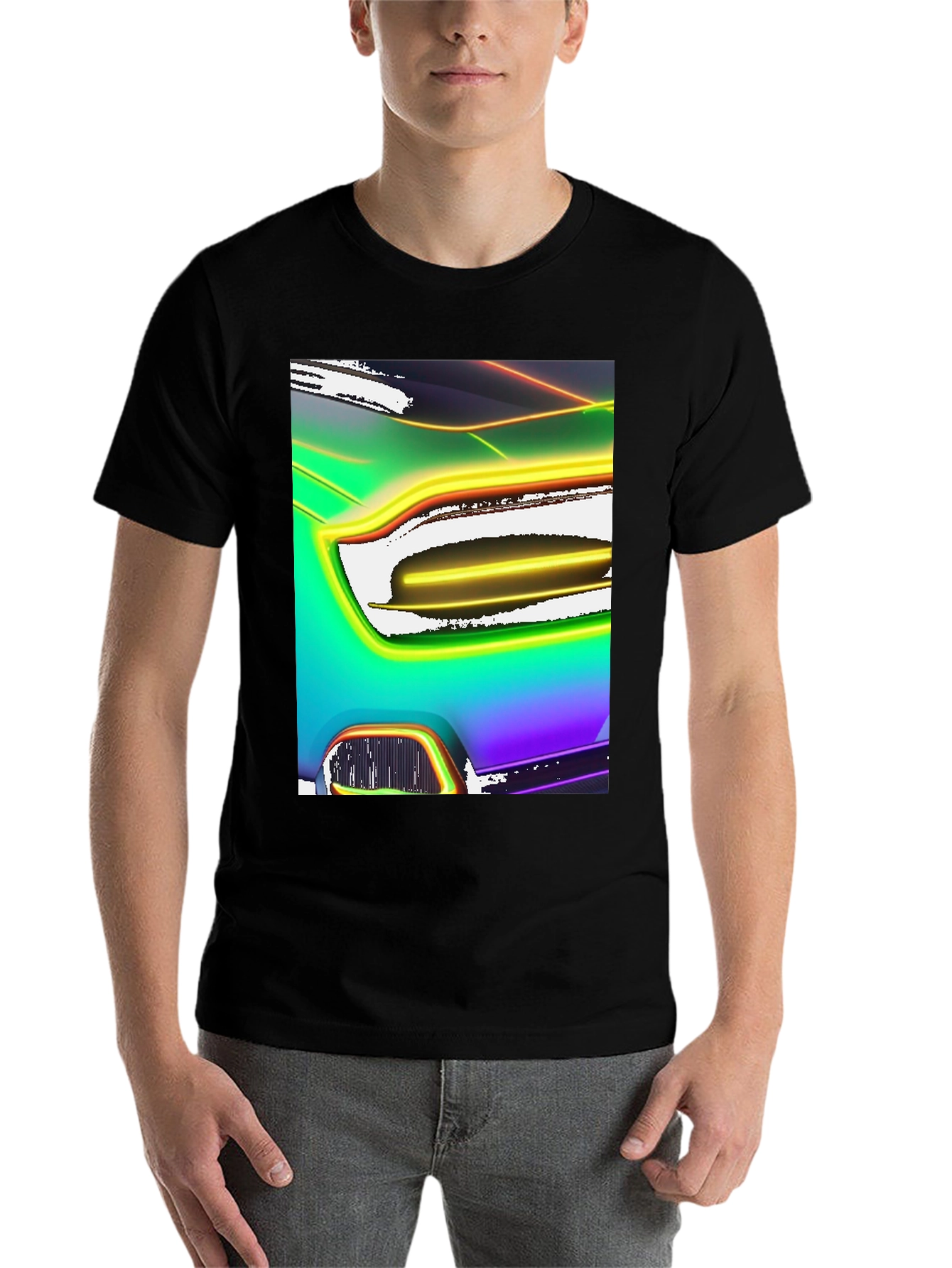 Black Neon Car Graphic Black T-Shirt view 7