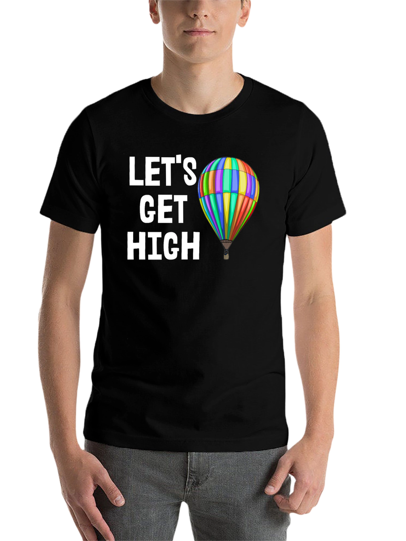 Black Let's Get High Hot Air Balloon Graphic Tee view 7