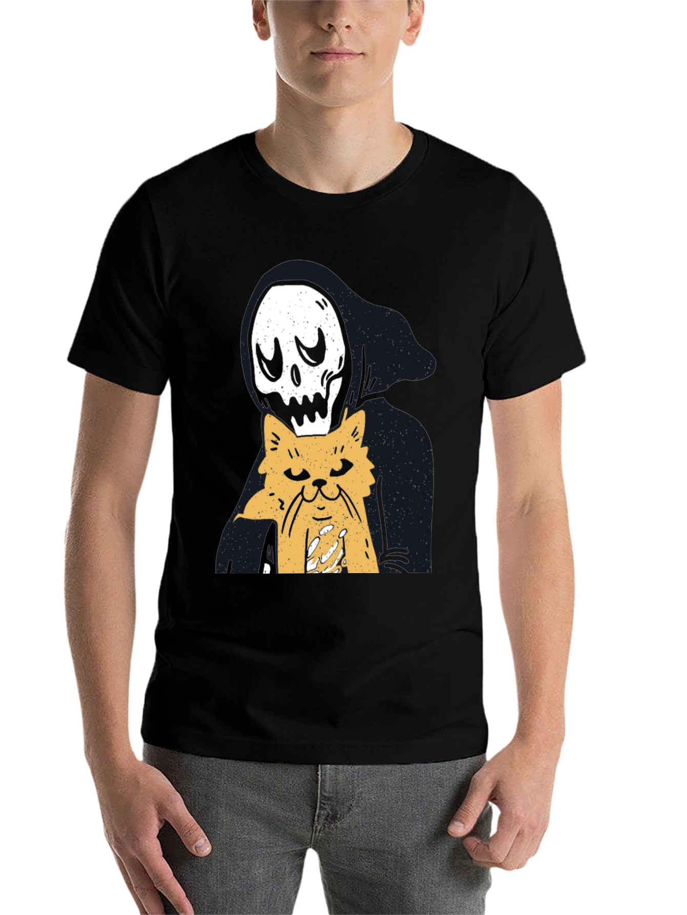 Black Grim Reaper Cat Lover T-Shirt - Black view 7