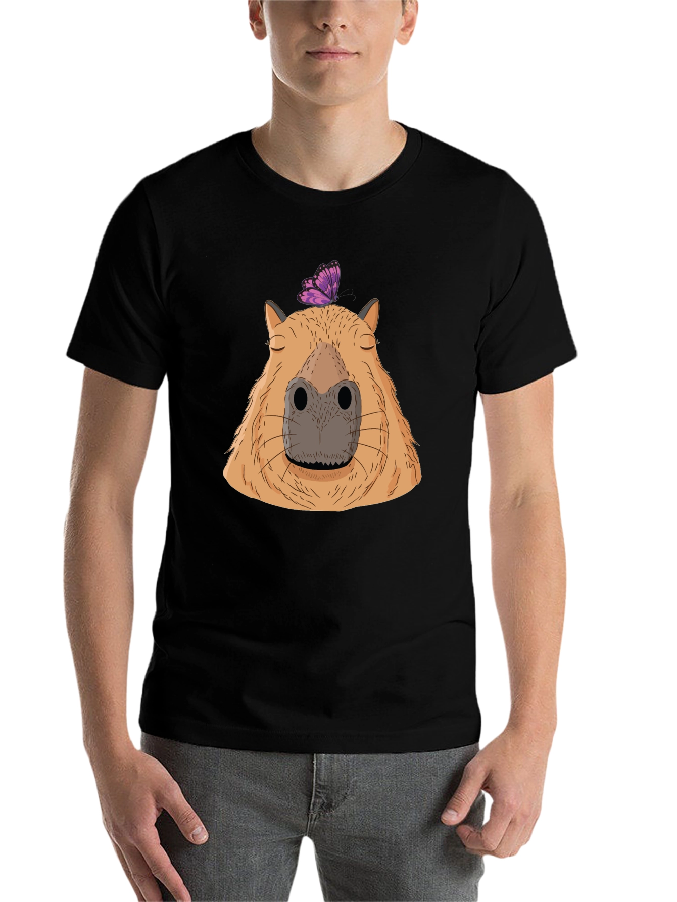 Black Capybara & Butterfly Graphic T-Shirt - Comfort & Style view 7