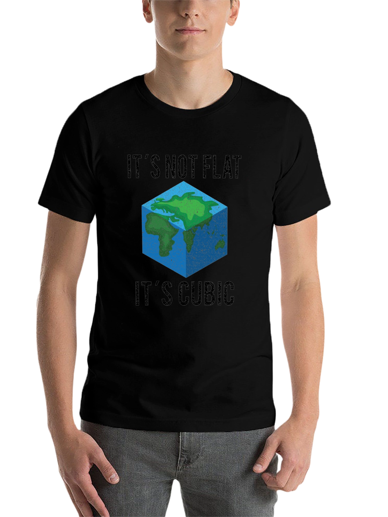 Black Cubic Earth T-Shirt - It's Not Flat! view 7