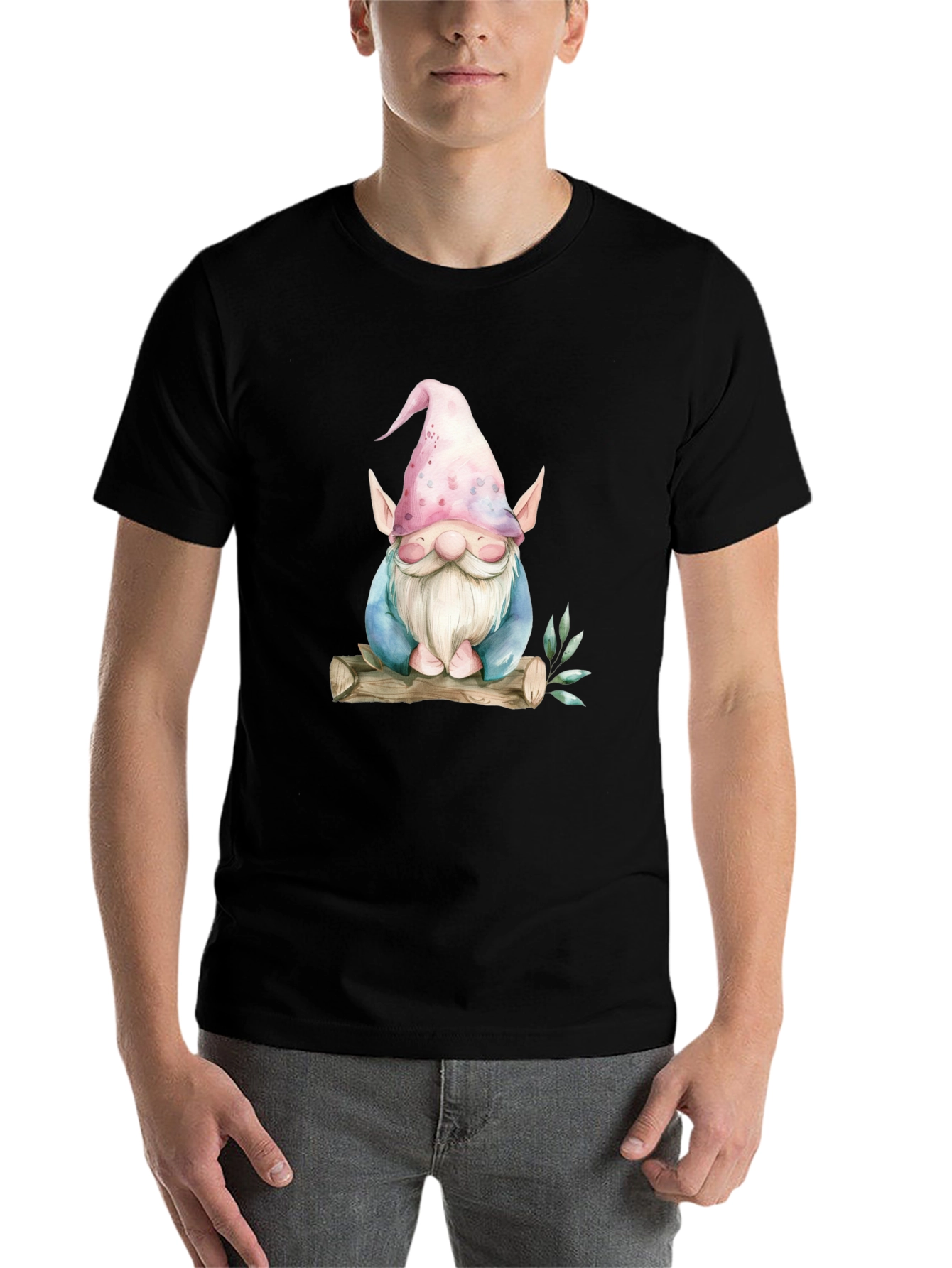 Black Whimsical Gnome Graphic Tee - Black view 7