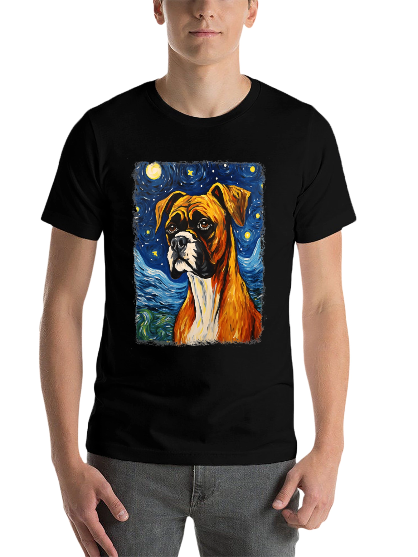Boxer Dog Starry Night T-Shirt - 7
