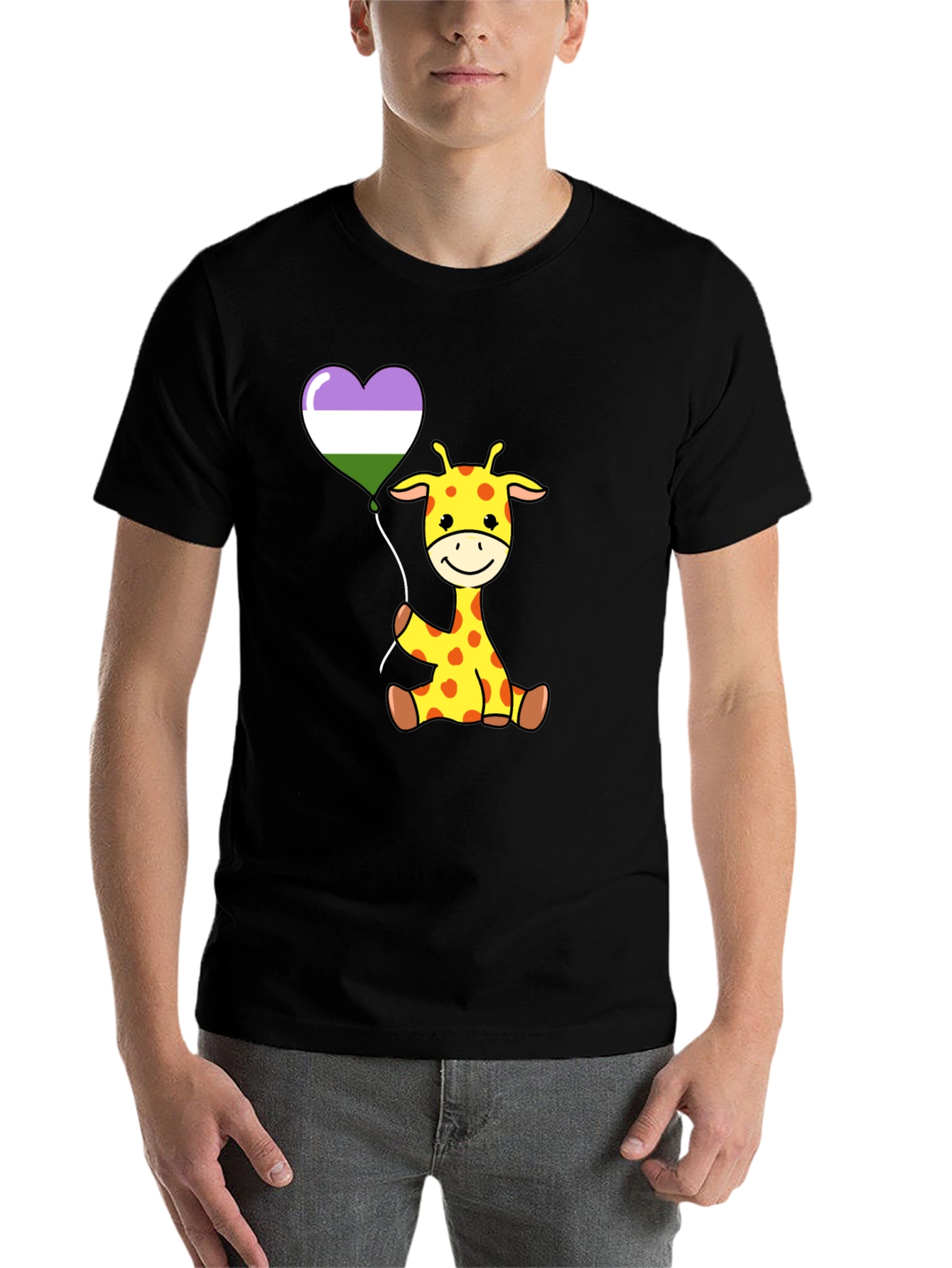 Black Cute Giraffe Balloon T-Shirt view 7