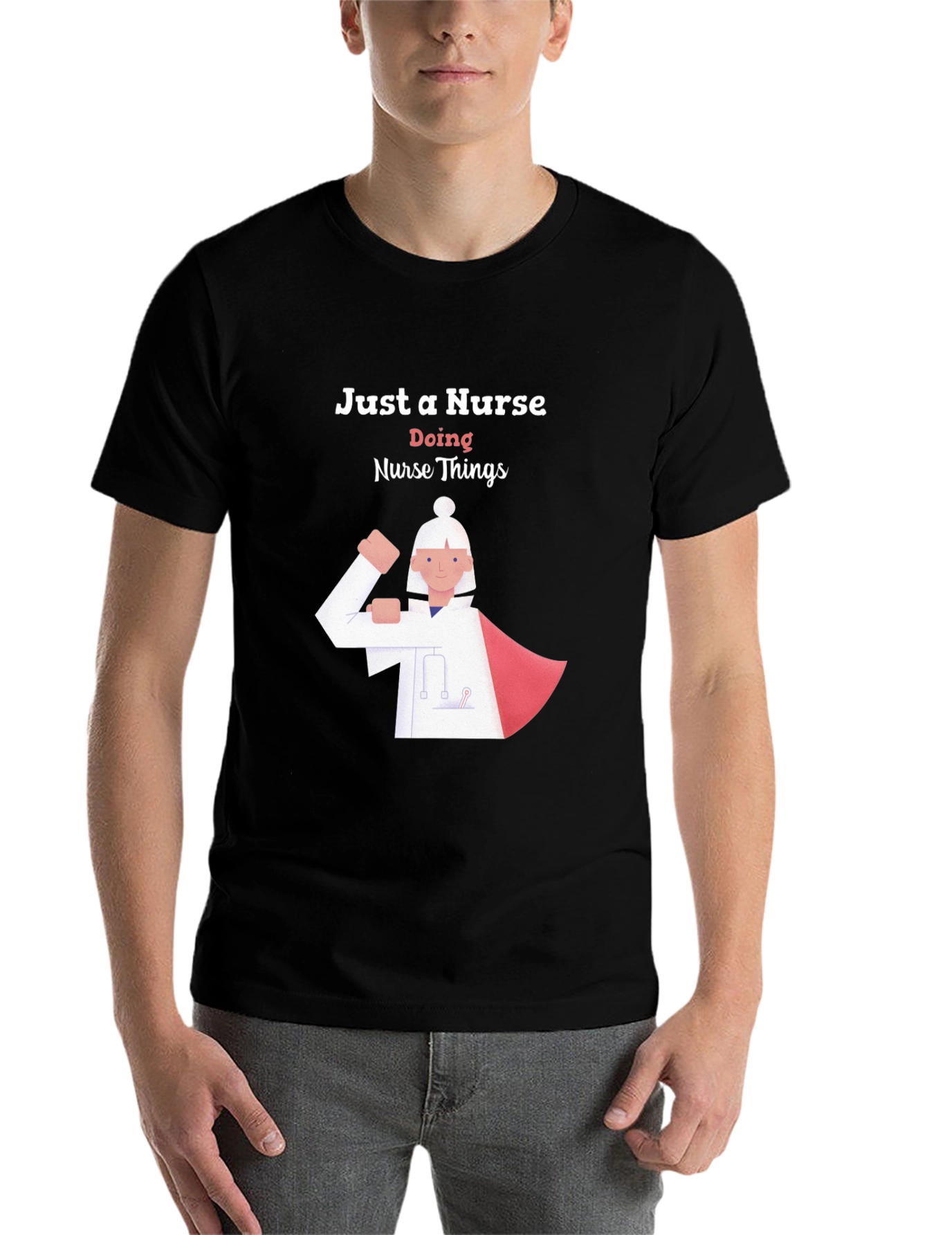 Black Nurse Superhero Graphic T-Shirt - Black Cotton Tee view 7