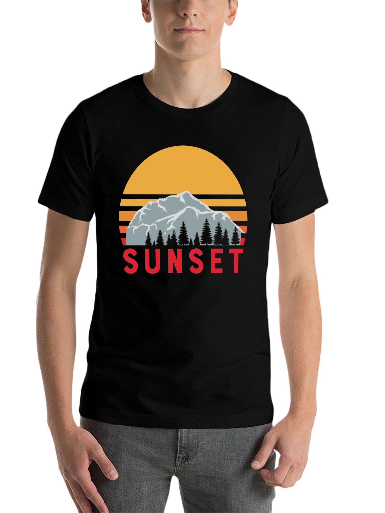 Black Sunset Mountain Graphic Tee - Retro Style view 7