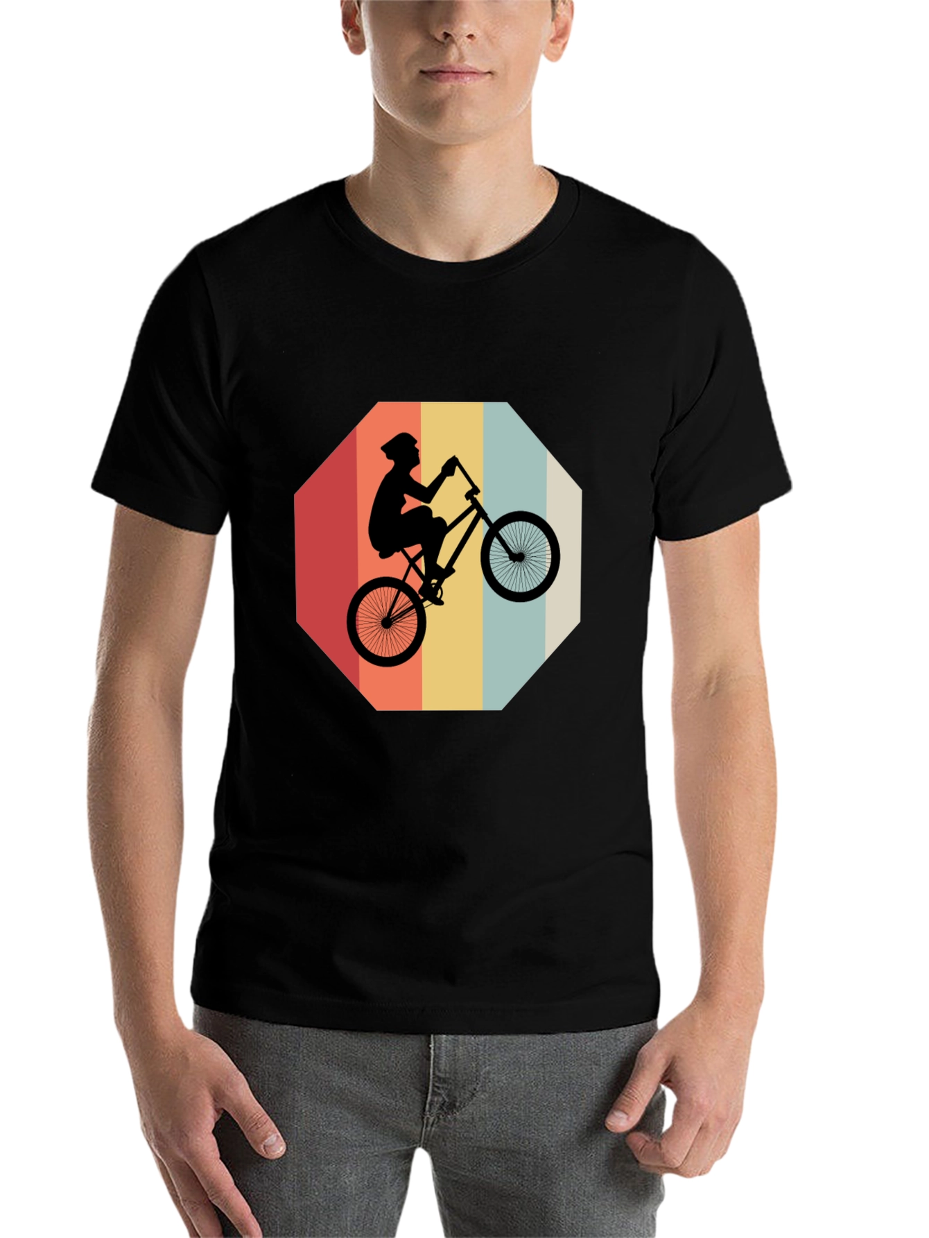 Black Retro Bike Rider Graphic Tee - Black Cotton Blend view 7