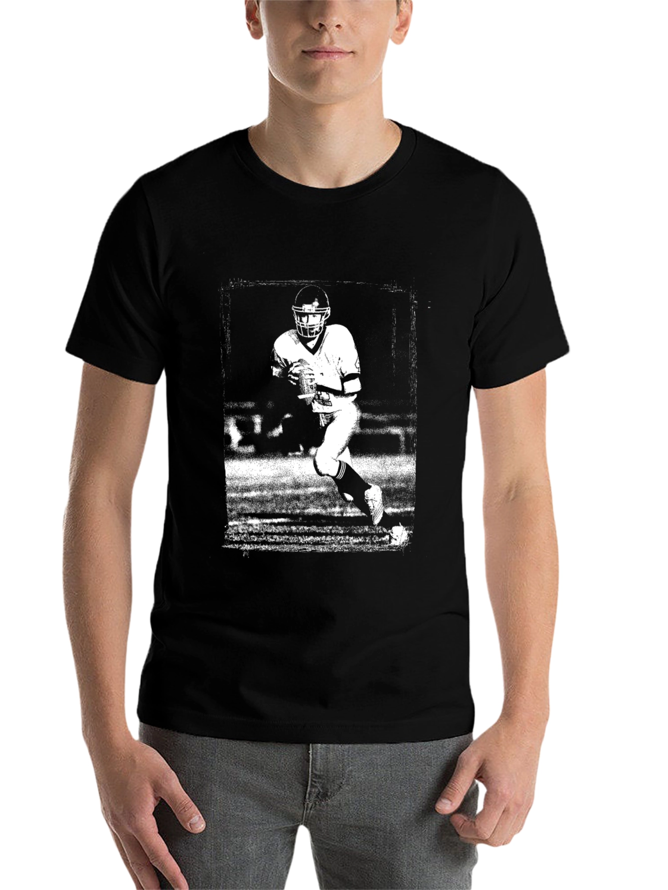 Black Vintage Football Player Black Graphic Tee view 7