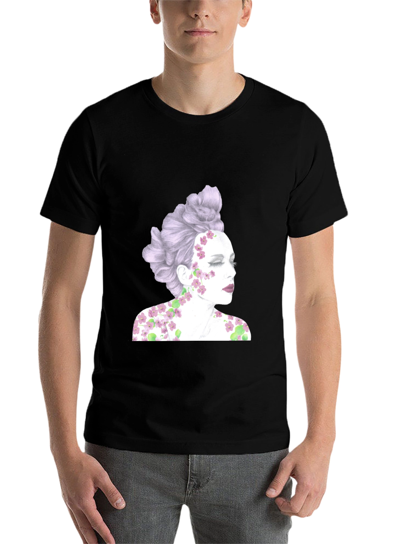 Black Floral Woman Graphic Tee - Unique Design view 7