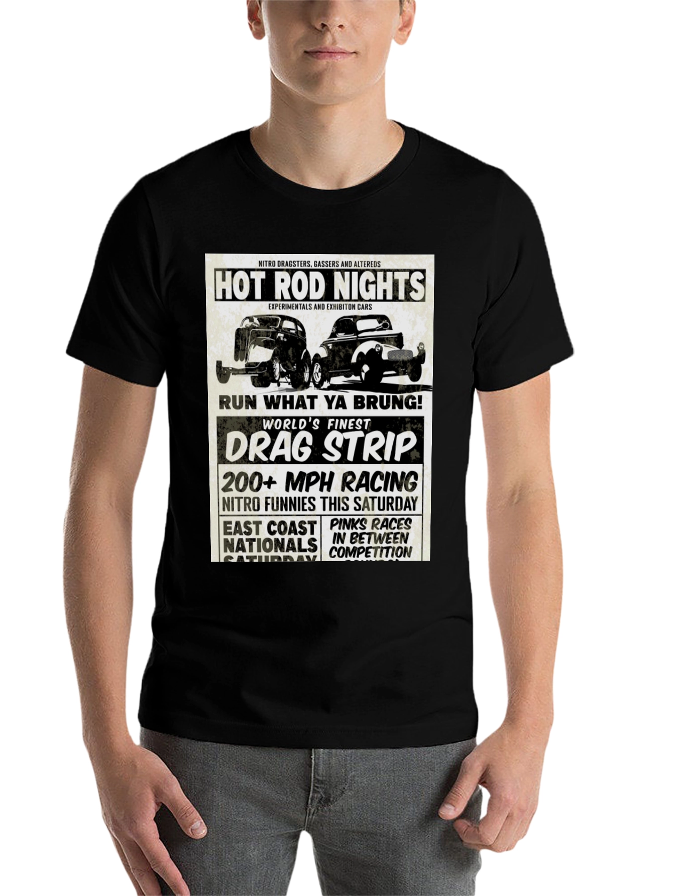 Black Hot Rod Nights Drag Racing T-Shirt view 7