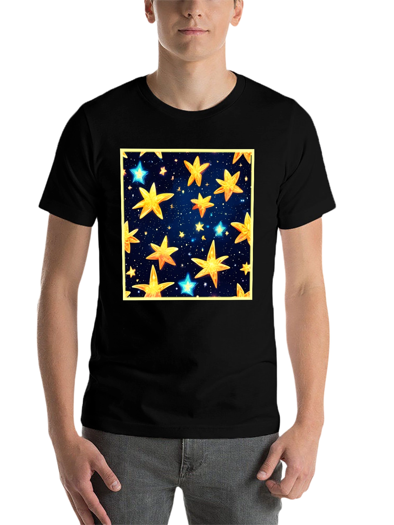 Black Starry Night Graphic Tee - Black Cotton Comfort view 7