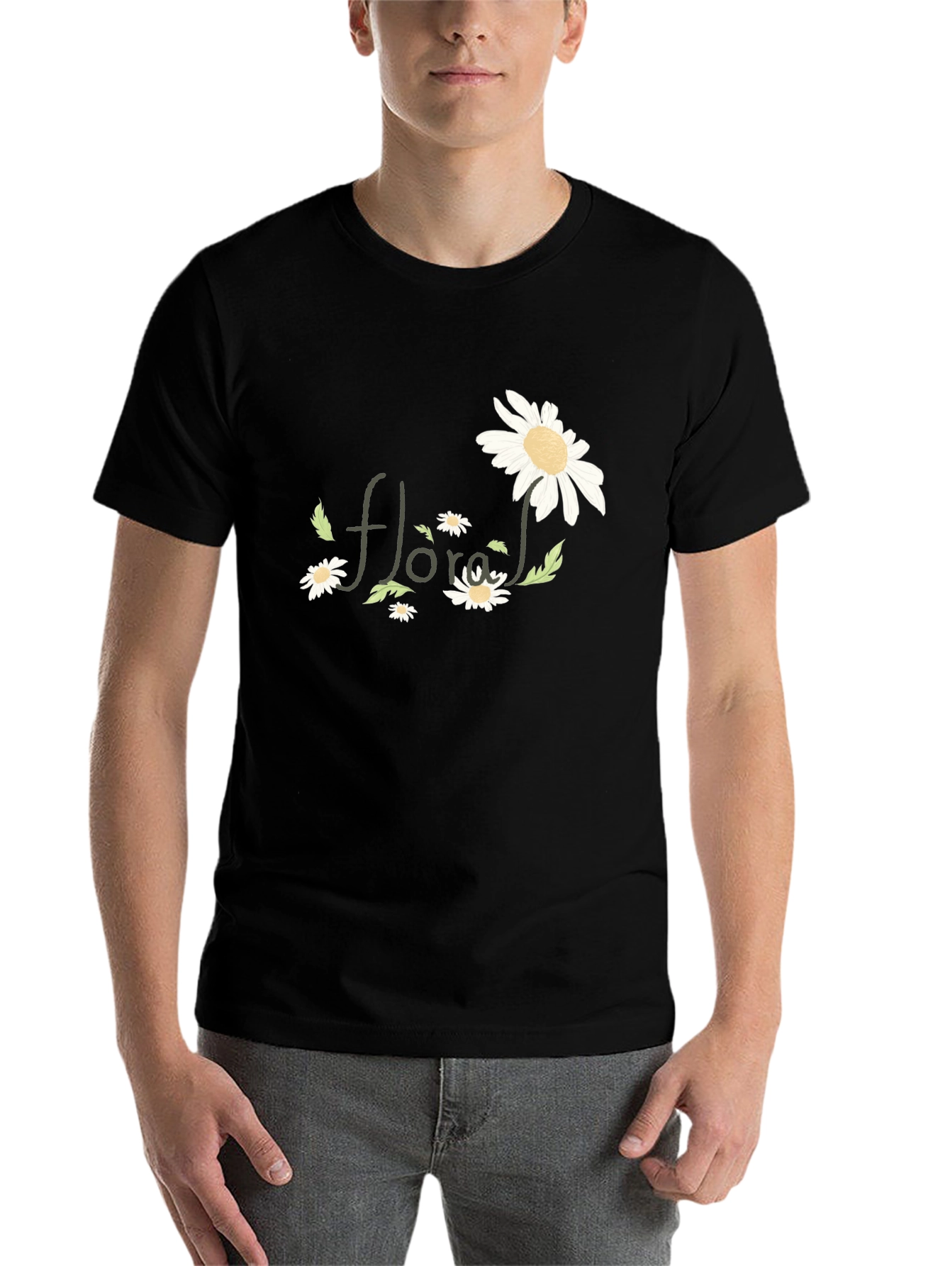 Black Floral Graphic Black T-Shirt for Men view 7