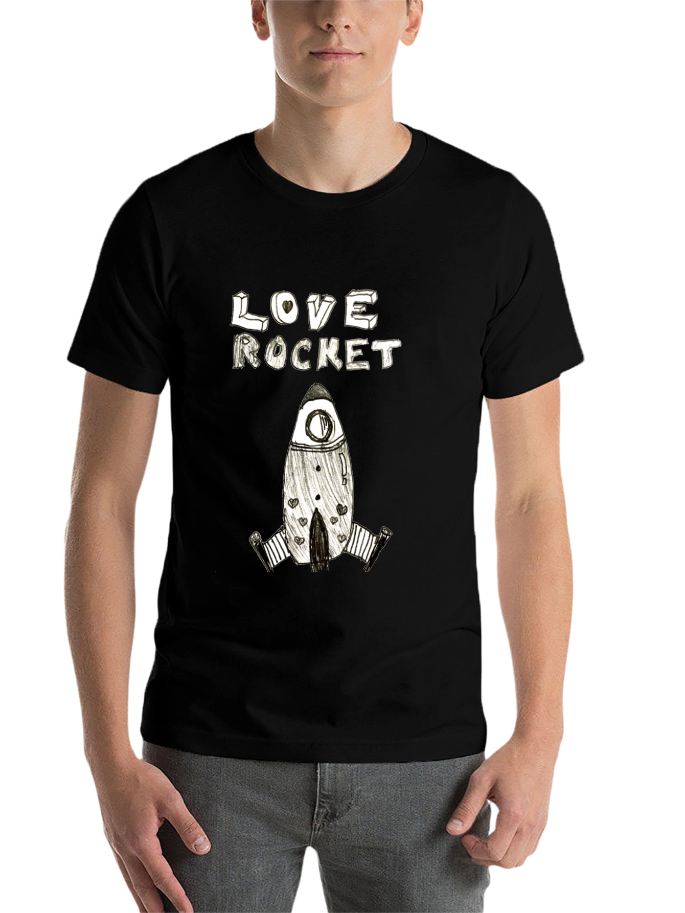 Black Love Rocket Graphic Tee - Black Cotton Blend view 7