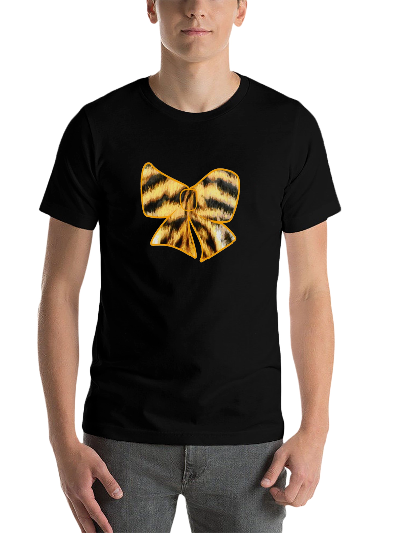 Black Striped Bow Tie Graphic Tee - Stylish Black T-Shirt view 7