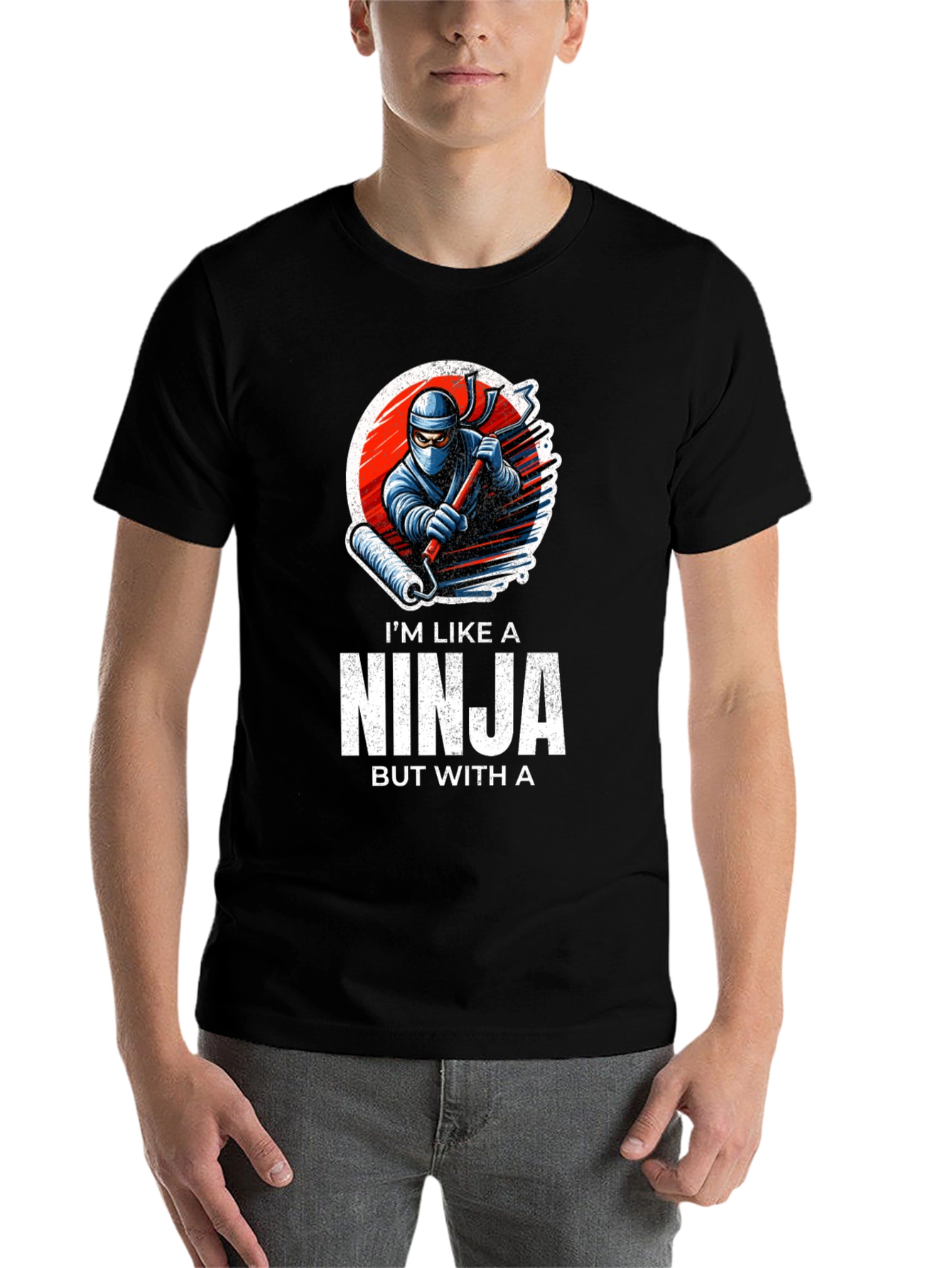 Black Ninja Painter T-Shirt - Funny Graphic Tee view 7