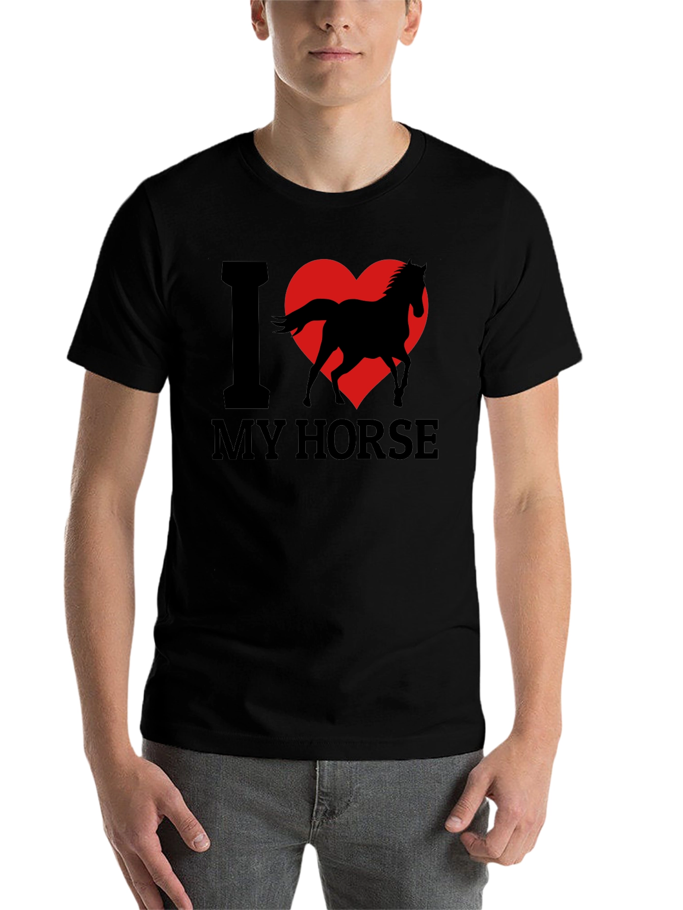 Black I Love My Horse T-Shirt - Black Cotton Tee view 7