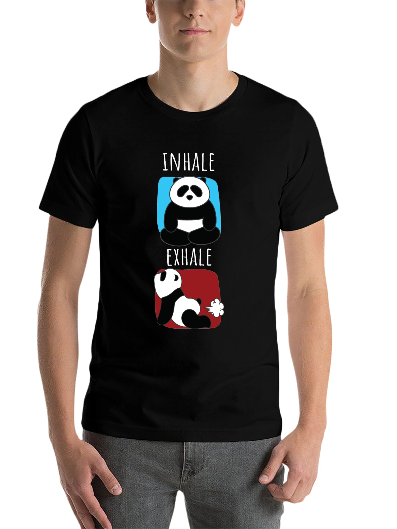 Black Inhale Exhale Funny Panda T-Shirt view 7