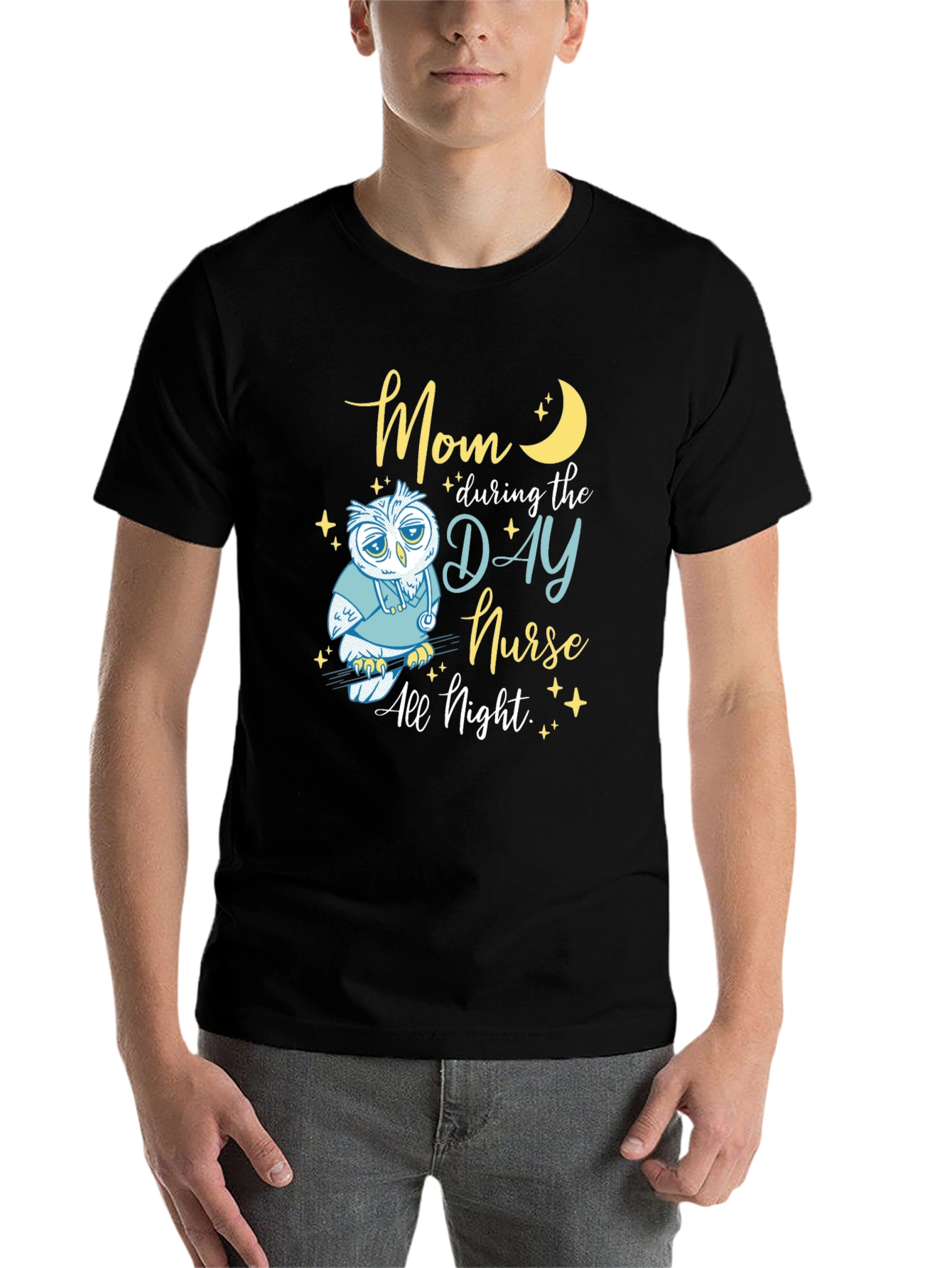 Black Mom Day Nurse, Night Owl T-Shirt - Soft Cotton Blend view 7