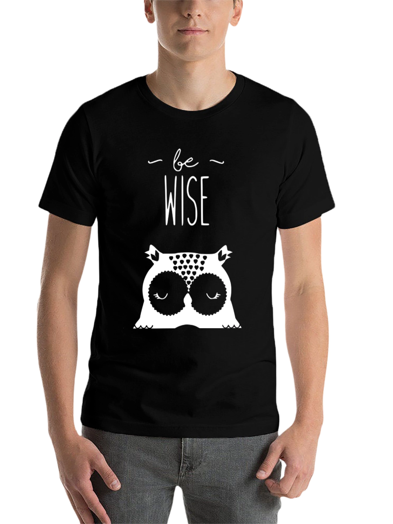 Black Be Wise Owl Graphic T-Shirt - Black Cotton Tee view 7