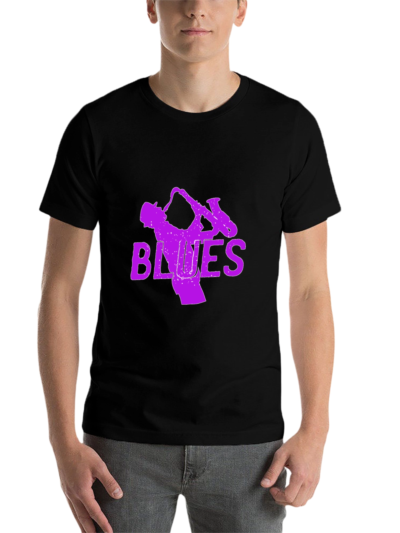 Black Blues Saxophone Graphic T-Shirt - Black view 7