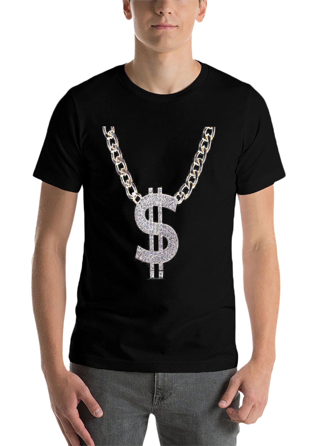 Black Dollar Sign Chain Graphic T-Shirt view 7