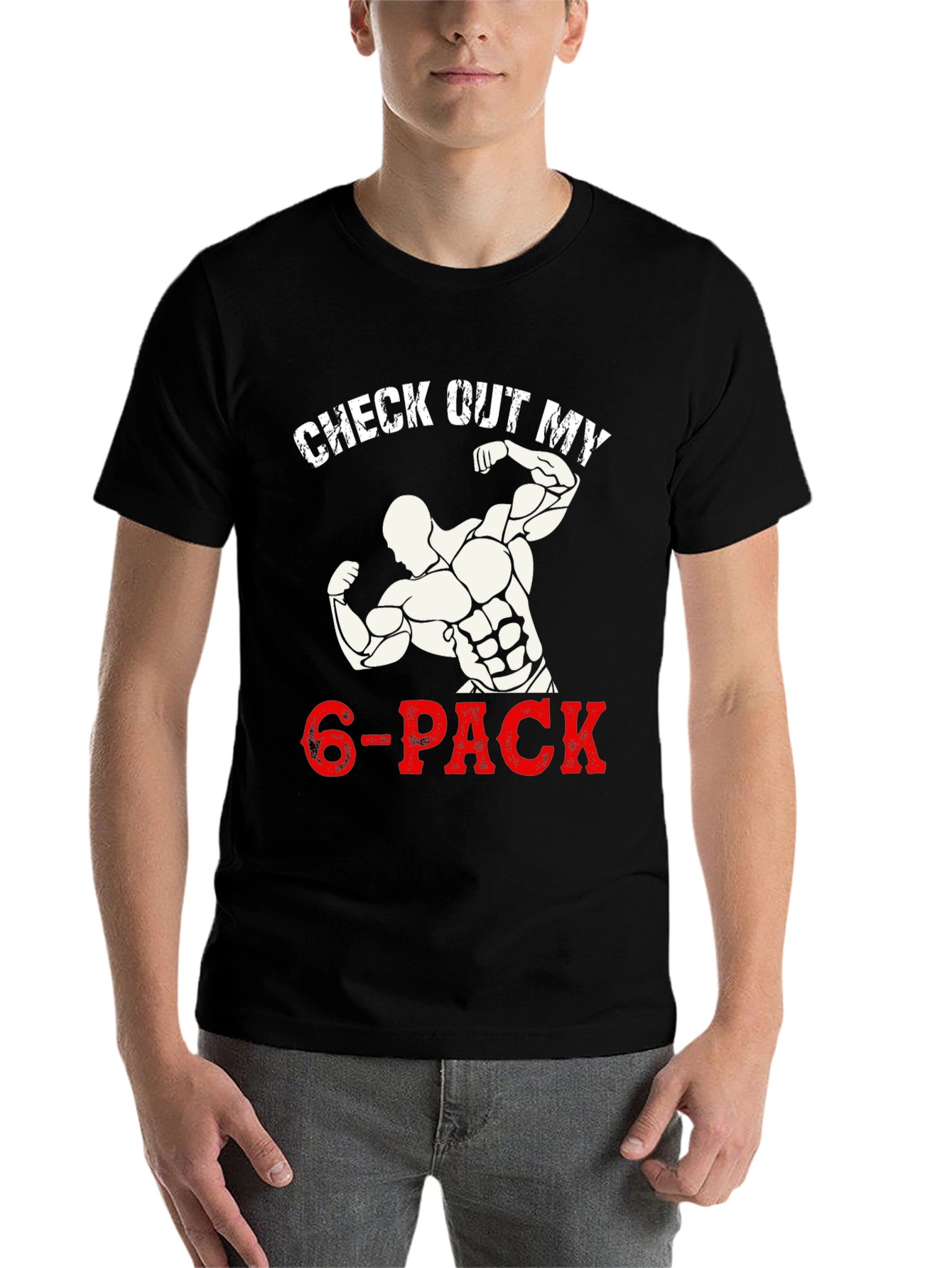 Black Check Out My 6-Pack Funny Gym Workout T-Shirt view 7