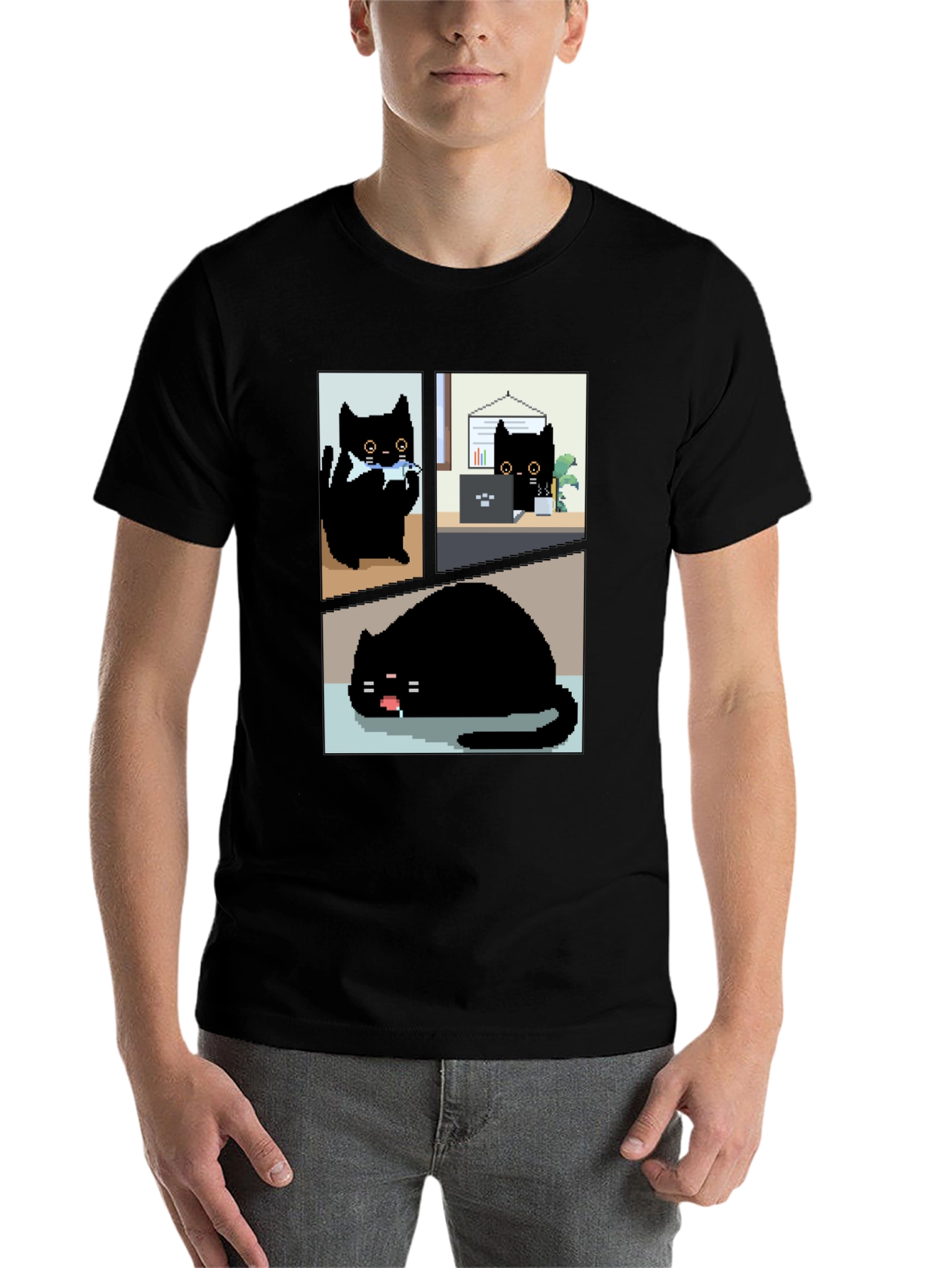 Black Pixel Black Cat T-Shirt - Cute & Funny view 7