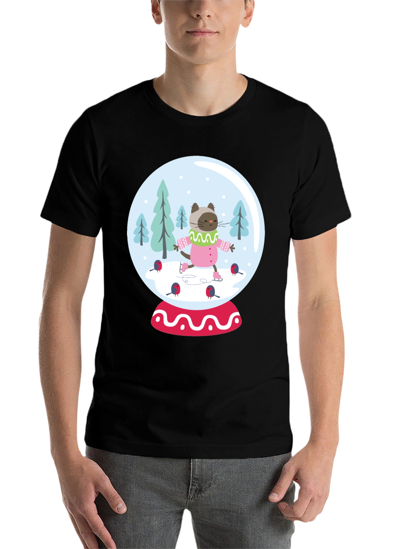 Black Cat Snow Globe Graphic Tee - Black Cotton Blend view 7