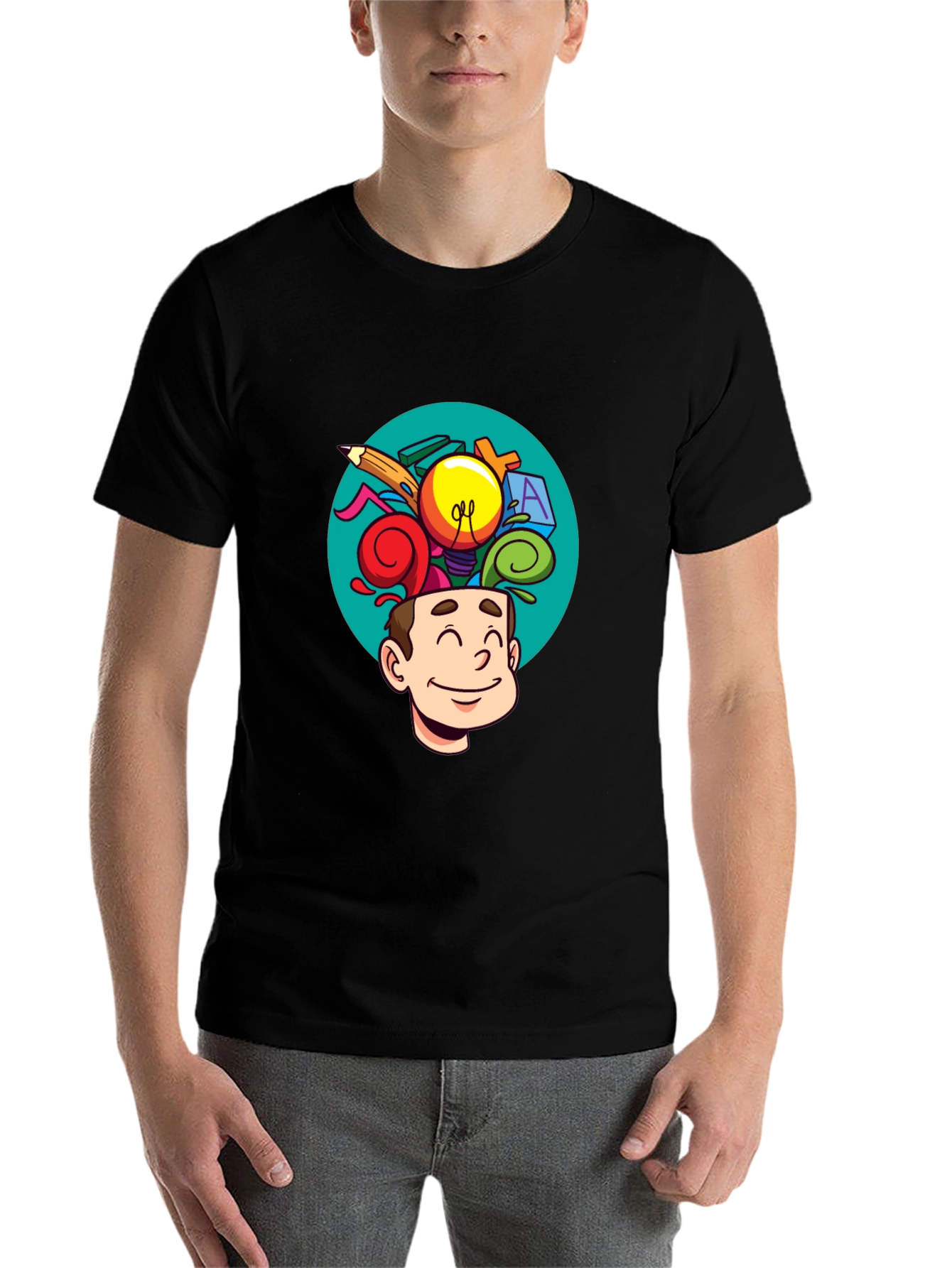 Black Creative Mind T-Shirt - Cartoon Brain view 7