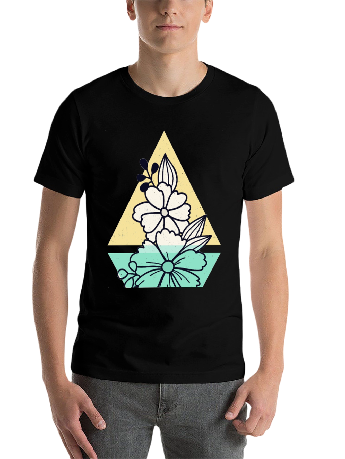 Black Floral Triangle Graphic T-Shirt view 7