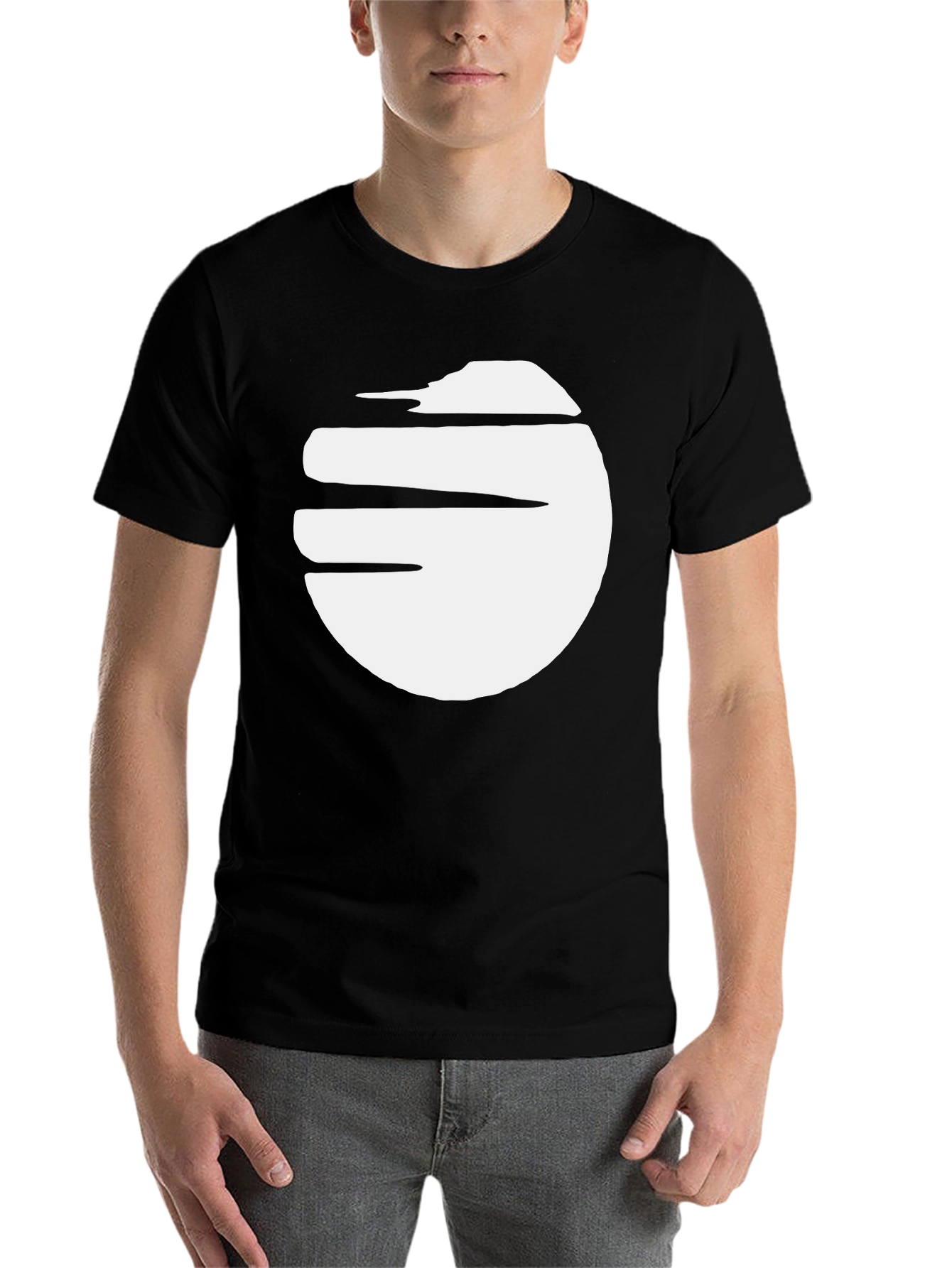 Black Men's Black T-Shirt with White Graphic Print view 7