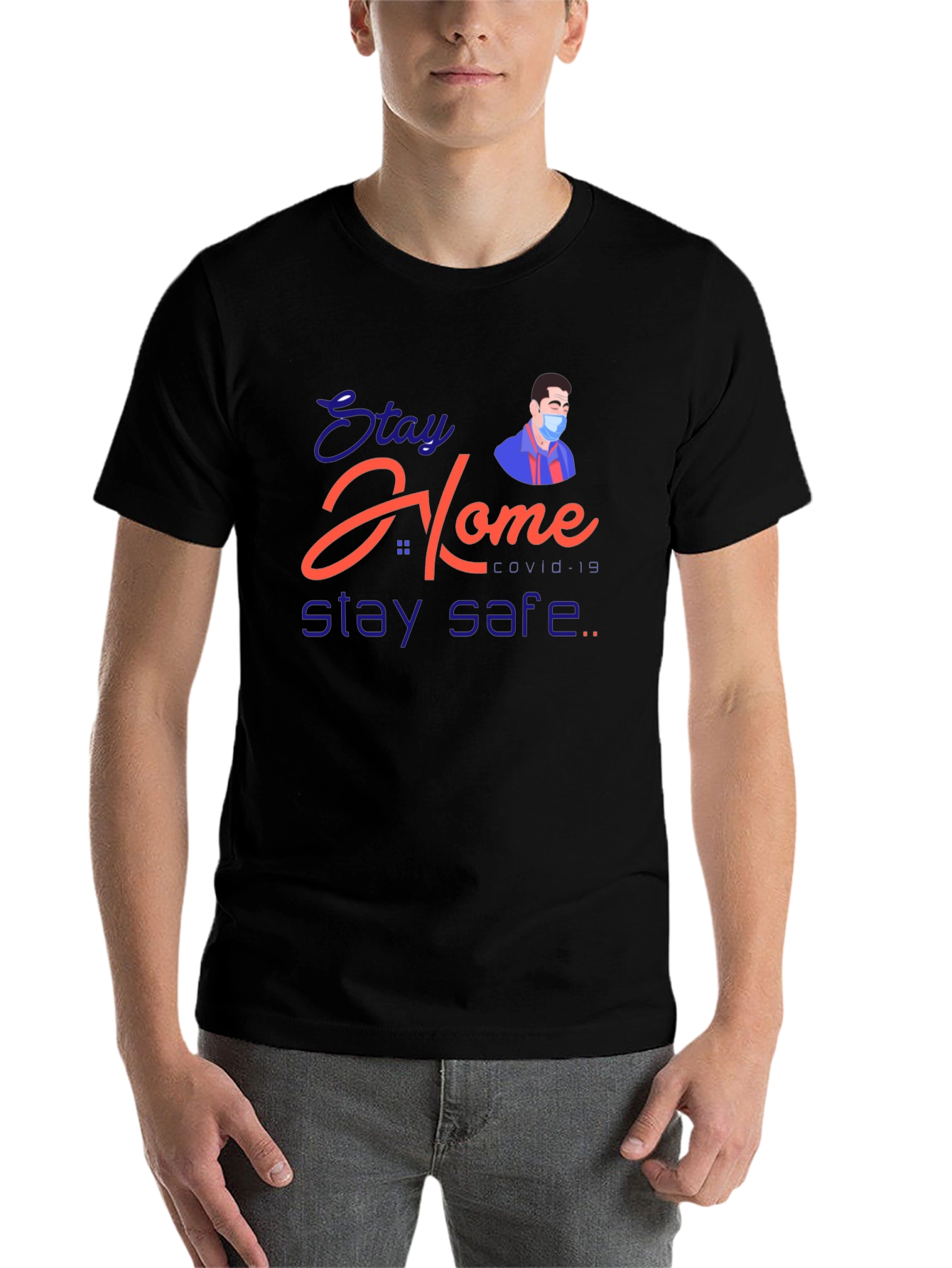 Black Stay Home Stay Safe T-Shirt view 7