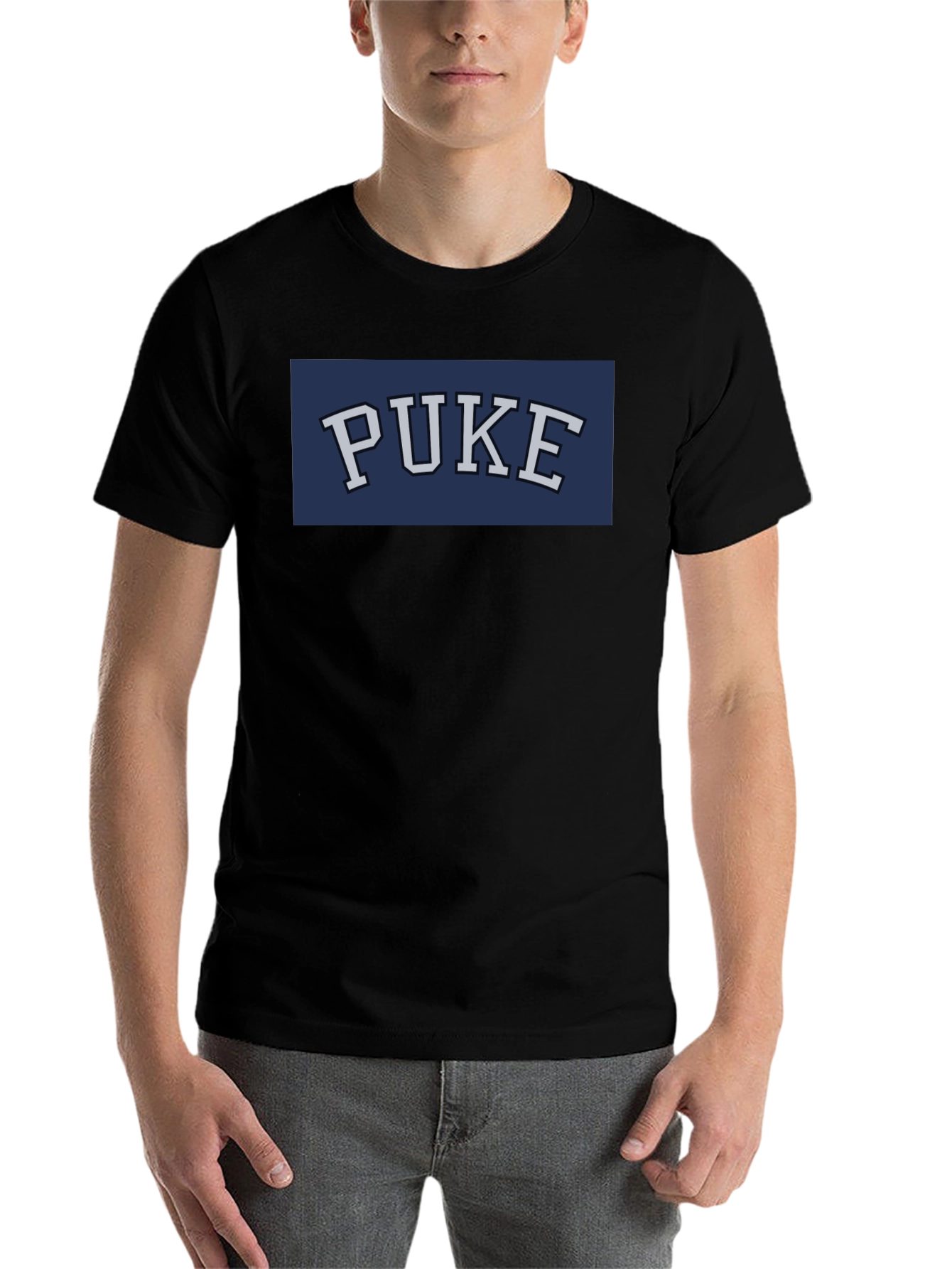 Black PUKE Graphic Tee - Funny College Humor T-Shirt view 7