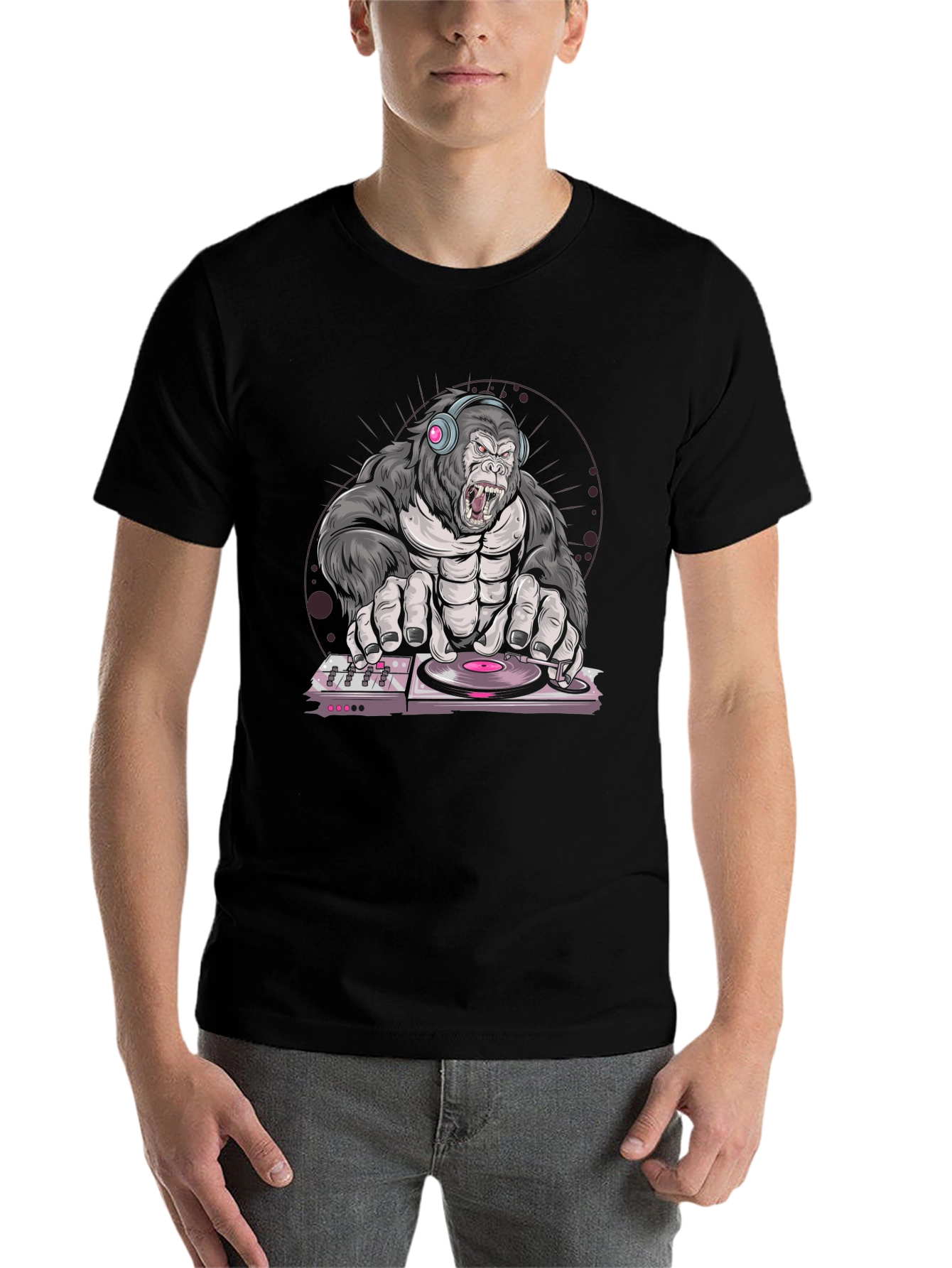 Black DJ Gorilla Graphic T-Shirt view 7