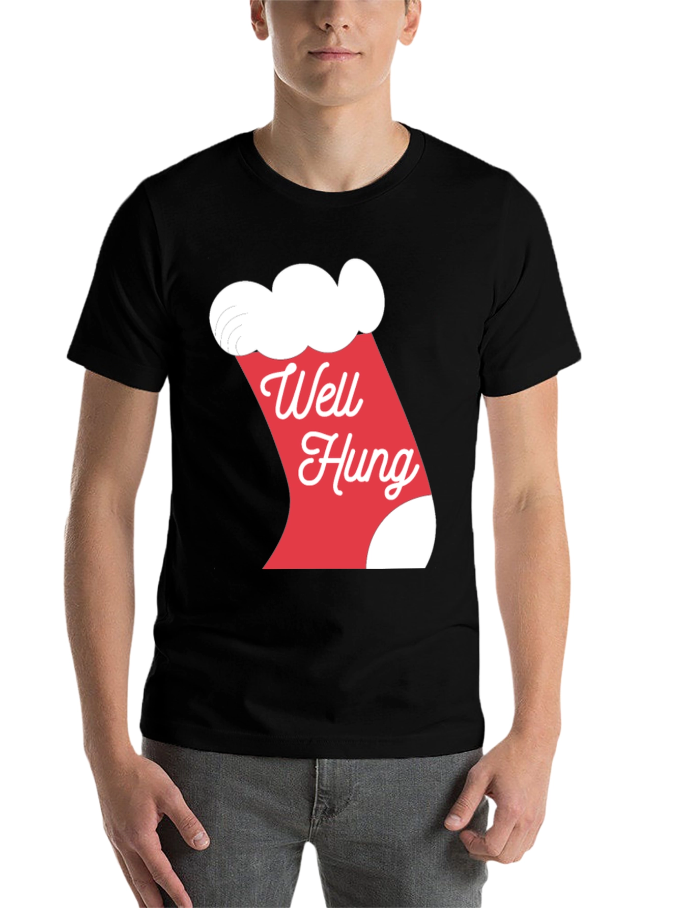 Black Well Hung Christmas Stocking Graphic T-Shirt view 7