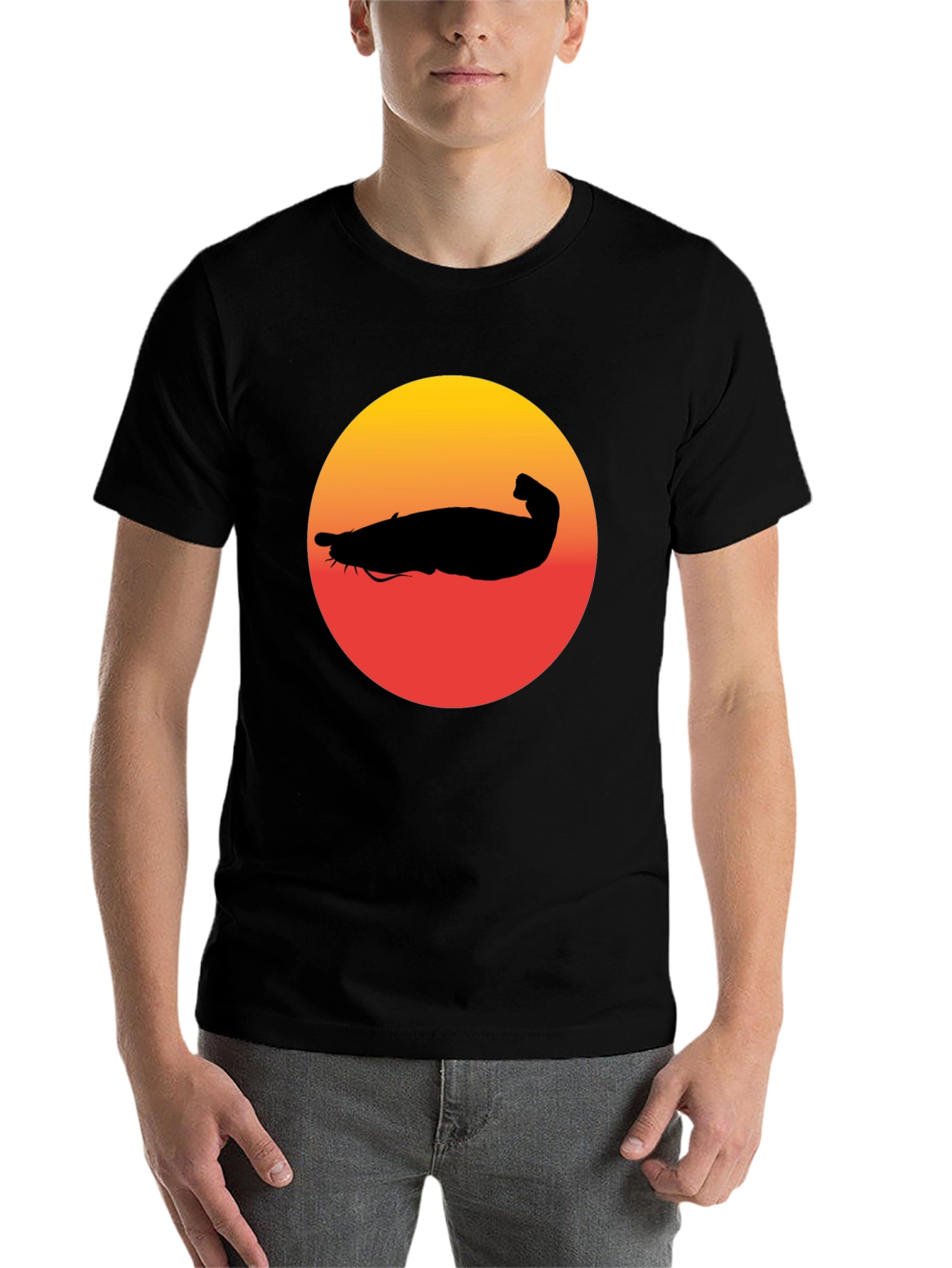 Black Catfish Sunset Graphic Tee - Unique Design view 7