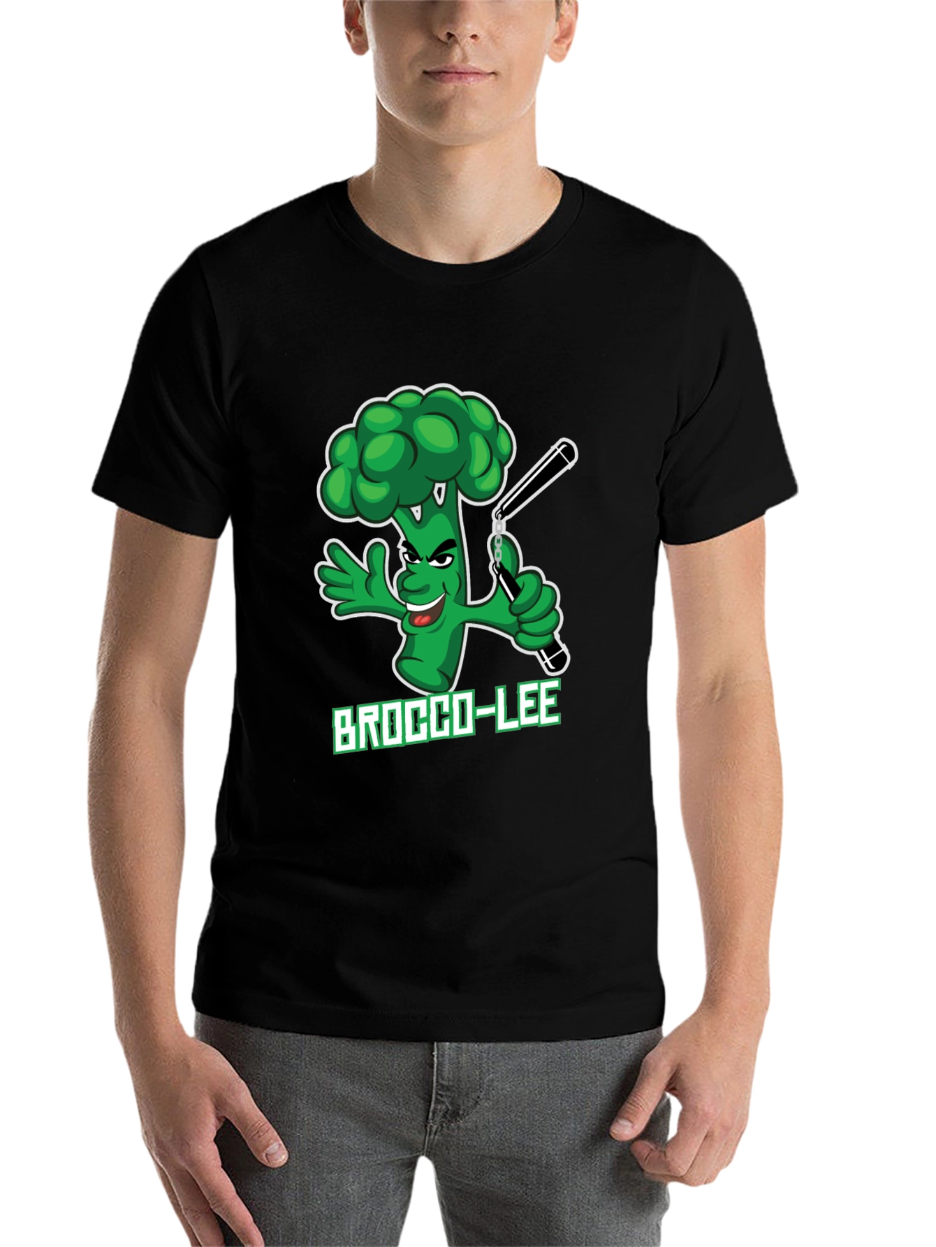 Black Brocco-Lee T-Shirt: Funny Broccoli Karate Tee view 7