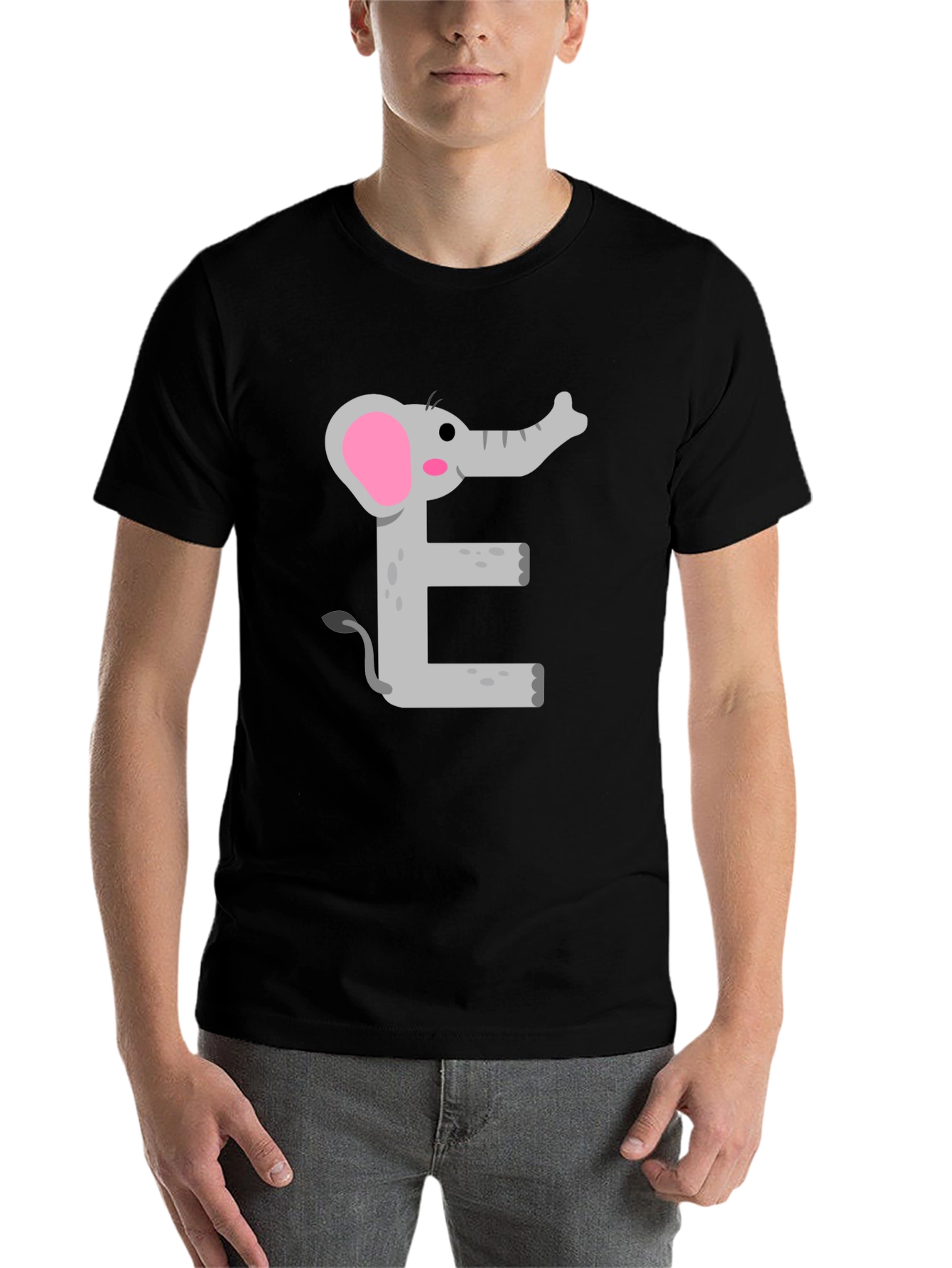 Black Elephant E Graphic Tee - Kids Alphabet Shirt view 7