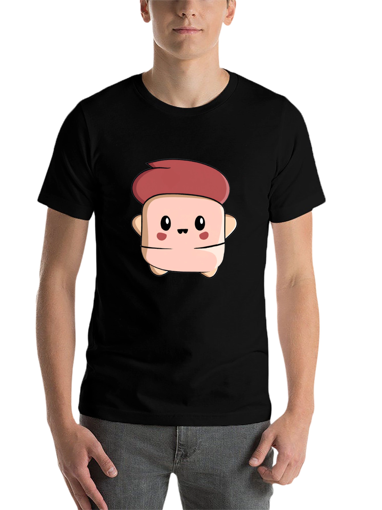 Black Cute Cartoon Character Black T-Shirt view 7