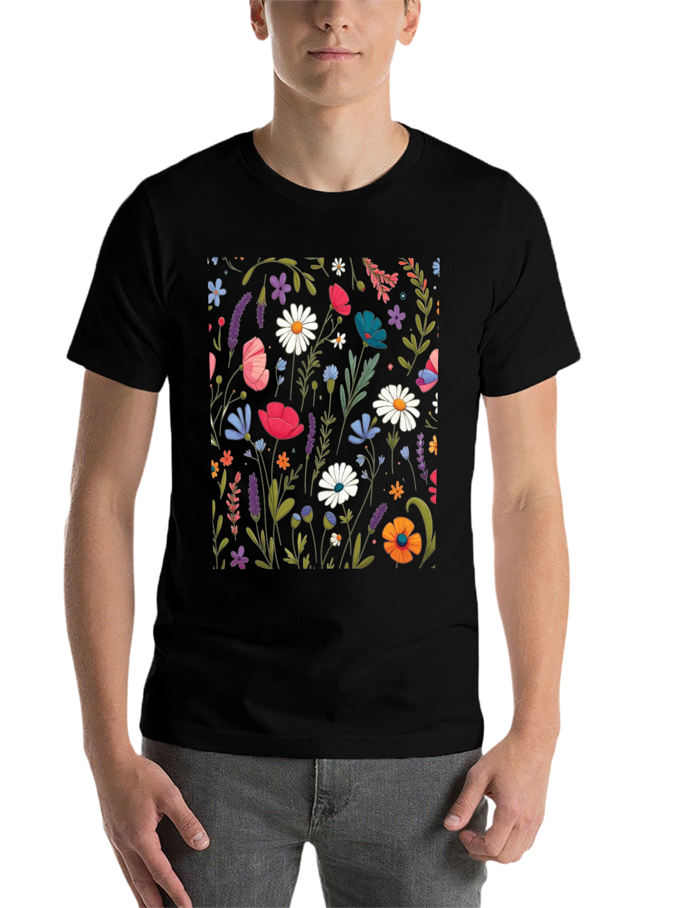 Black Floral Print Black T-Shirt view 7