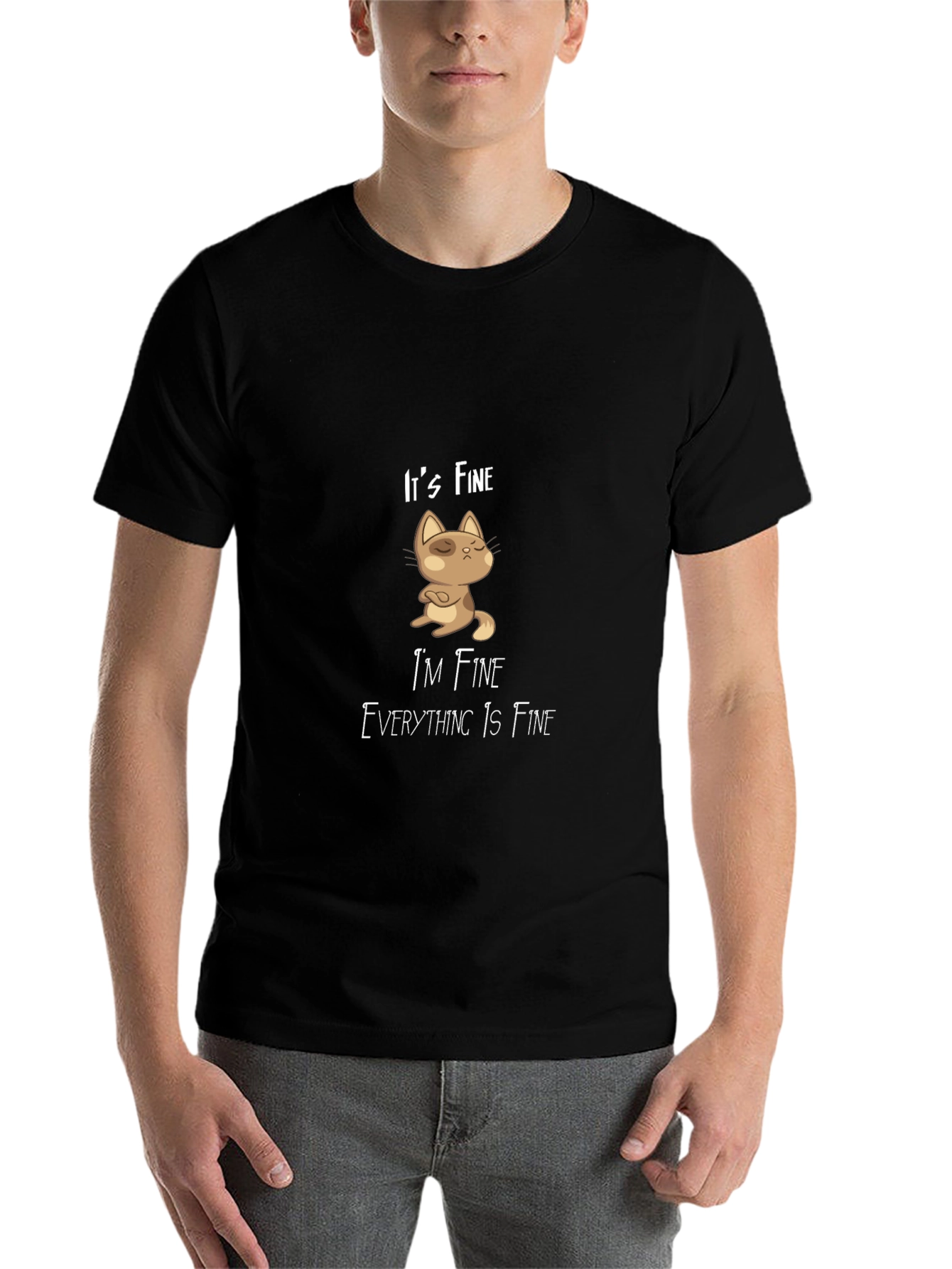 Black It's Fine Cat Graphic T-Shirt - Black Casual Tee view 7