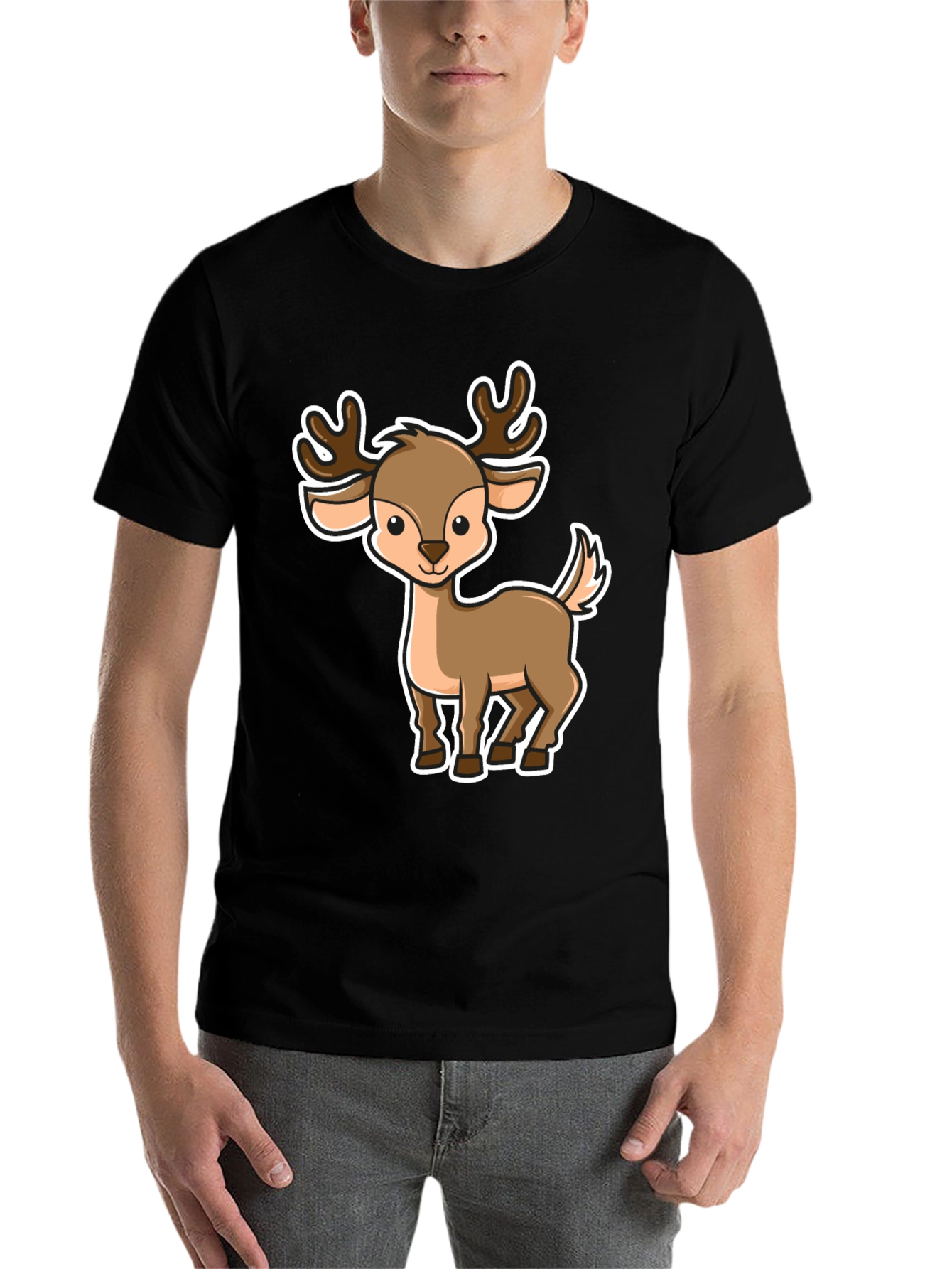 Black Cute Cartoon Deer Graphic Tee view 7