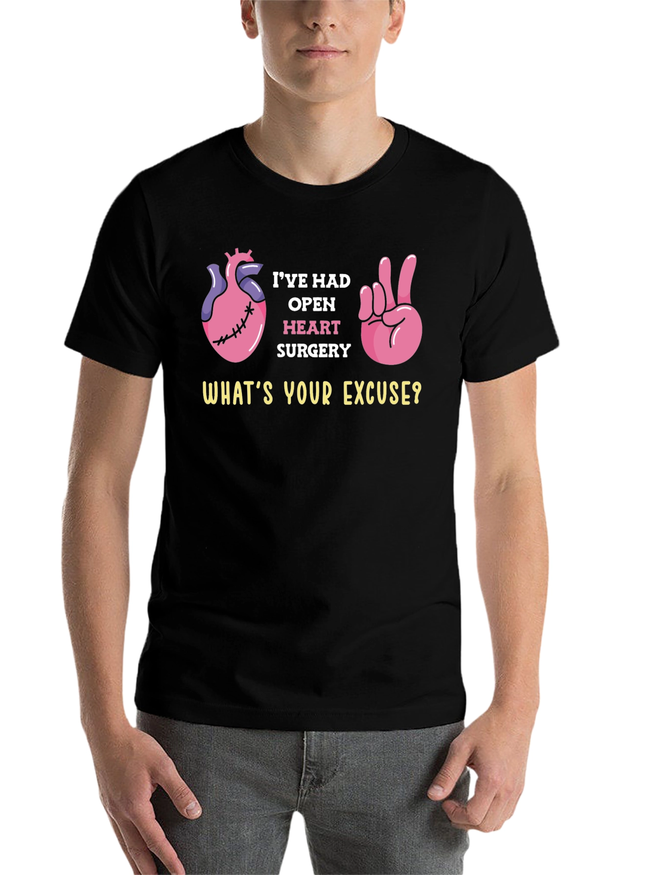 Black Open Heart Surgery Humor T-Shirt view 7