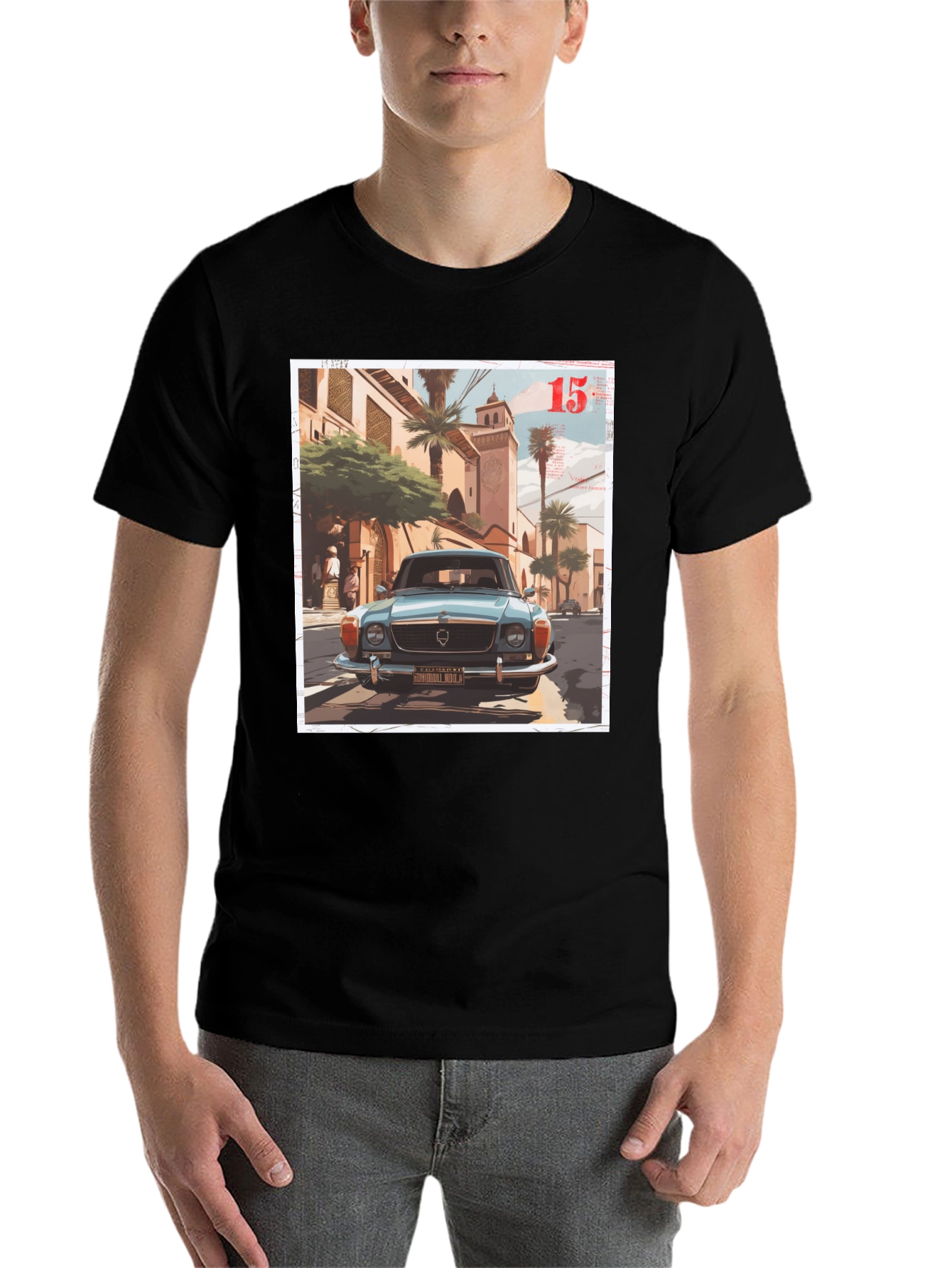 Black Vintage Car Graphic Tee - Men's Black T-Shirt view 7