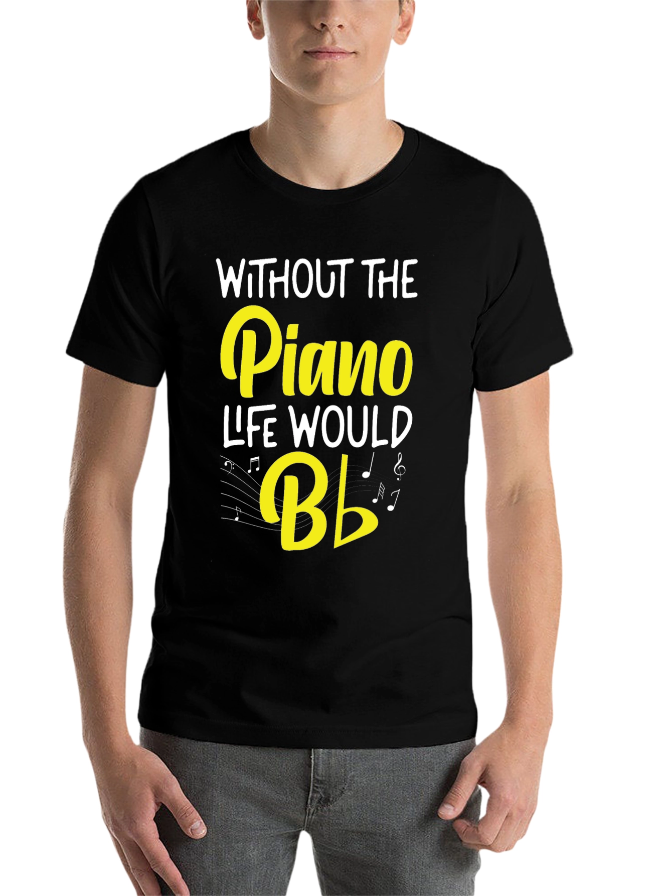 Black Piano Music T-Shirt - Without the Piano Life Would B Flat view 7