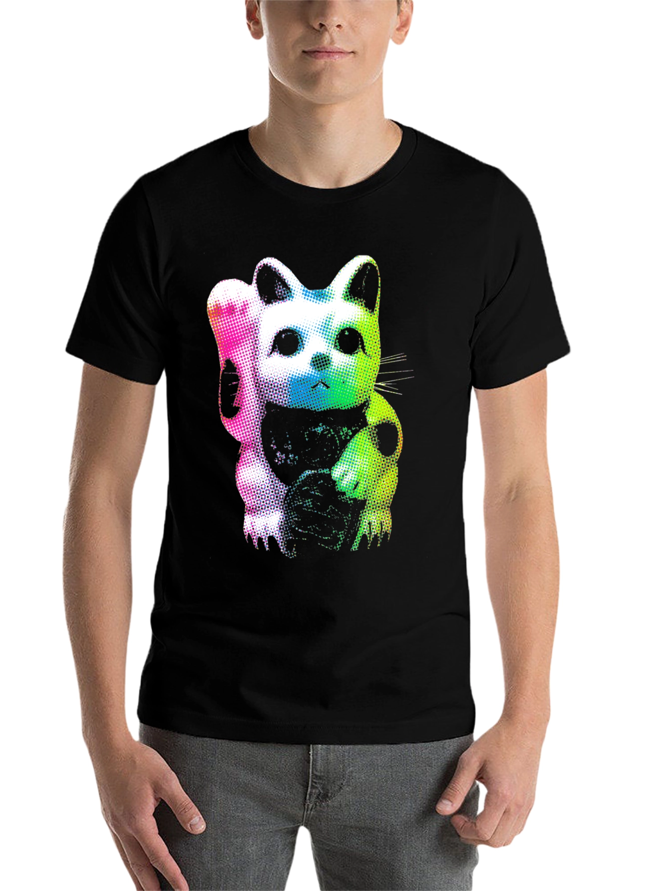 Black Lucky Cat Graphic Tee - Vibrant & Stylish view 7