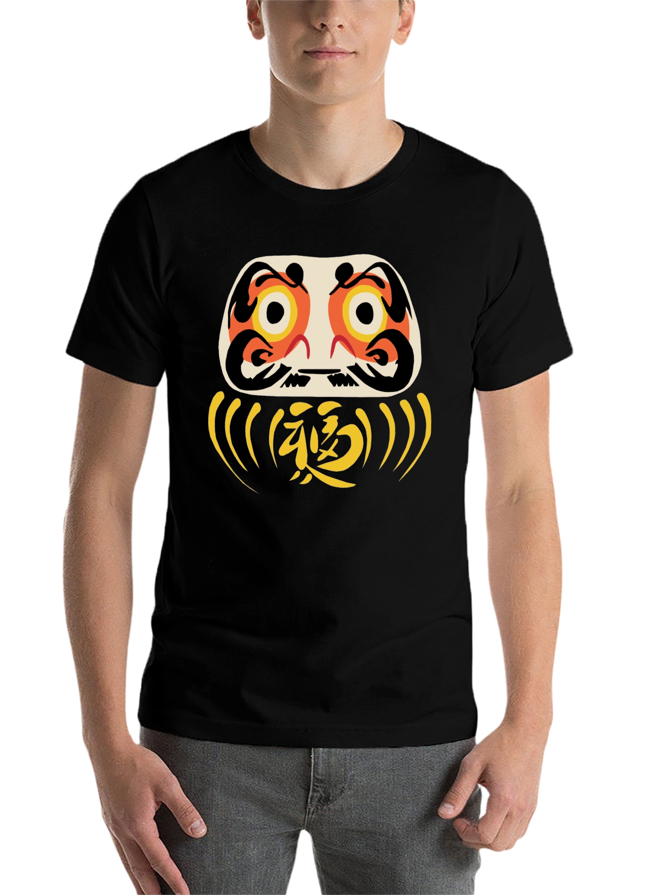 Black Daruma Doll Graphic Tee - Good Luck Shirt view 7