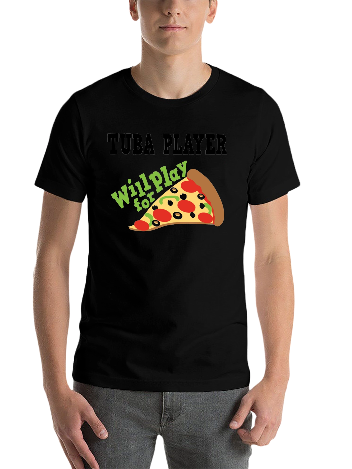 Black Tuba Player Will Play For Pizza Black T-Shirt view 7