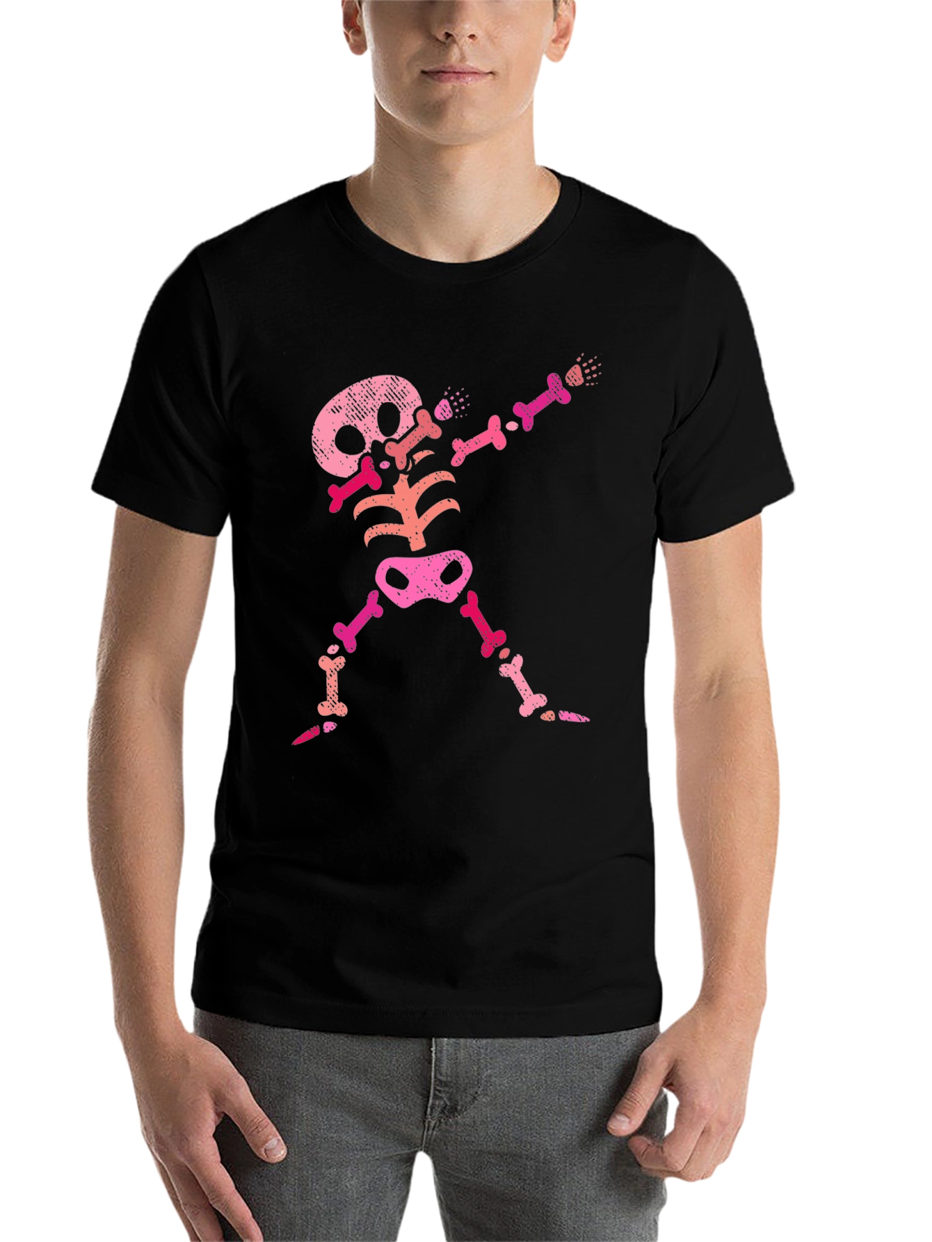 Black Pink Skeleton Dab Black T-Shirt view 7