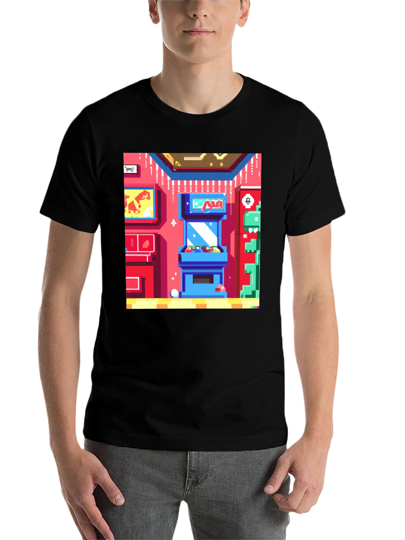 Black Retro Arcade Gamer T-Shirt - Black Cotton Tee view 7
